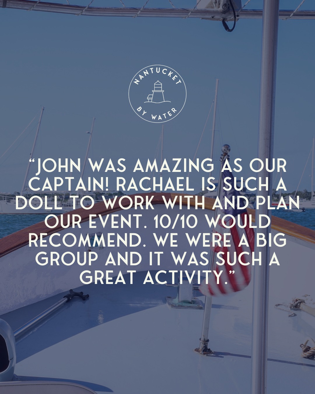 Our team makes every trip smooth and special!
Captain John brings the perfect mix of expertise and charm on the water, and Rachael makes planning your Nantucket By Water adventure easy and stress-free.
Here’s what one happy guest had to say about their experience with both of them.
#nantucketbywater #nantucket #nantucketlife #nantucketliving #nantucketsummer