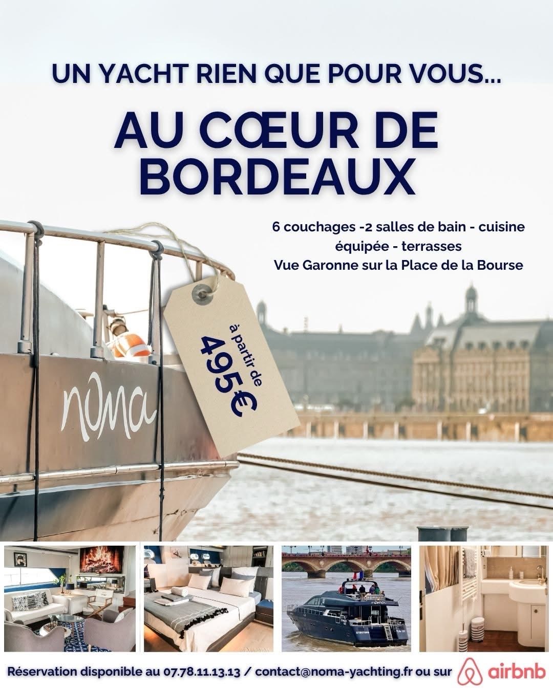 LE SAVIEZ-VOUS???
A bord du Noma ⛴, on peut aussi dormir, pour une nuit, un week-end ou un mid week. En duo en amoureux 💏, en famille avec les enfants👨👩👧👦 ou bien encore avec vos meilleurs copains 😎, nous vous accueillons confortablement jusqu'à 6 personnes! Et tout ça en plein coeur de Bordeaux et à partir de 83€ la nuit / personne... En prime : le panier petit-déj 🥐 vous est offert tout le mois d'août!
Alors bienvenue chez Vous!
07.78.11.13.13