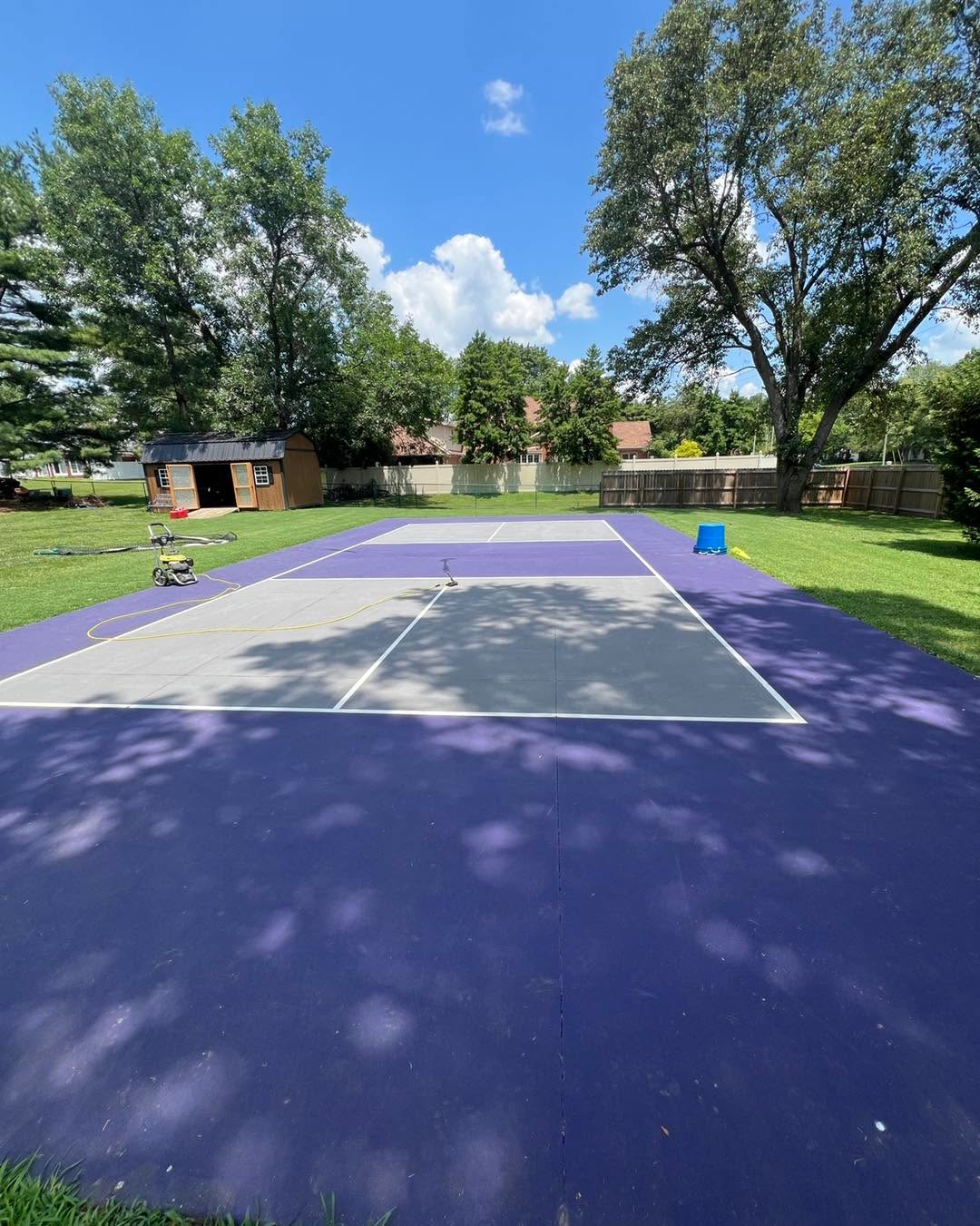 Time to liven up 100% Pickled's home court... bye bye purple!!
#artistlife #courtartists #VeteranOwned #backyardpickleballcourt #pickleball #pickleballislife #letsplaypickleball #courtsurfacing #sportmastersportsurfaces #pickleballaddict #ShopSmall #pickled100percent #familyowenedandoperated