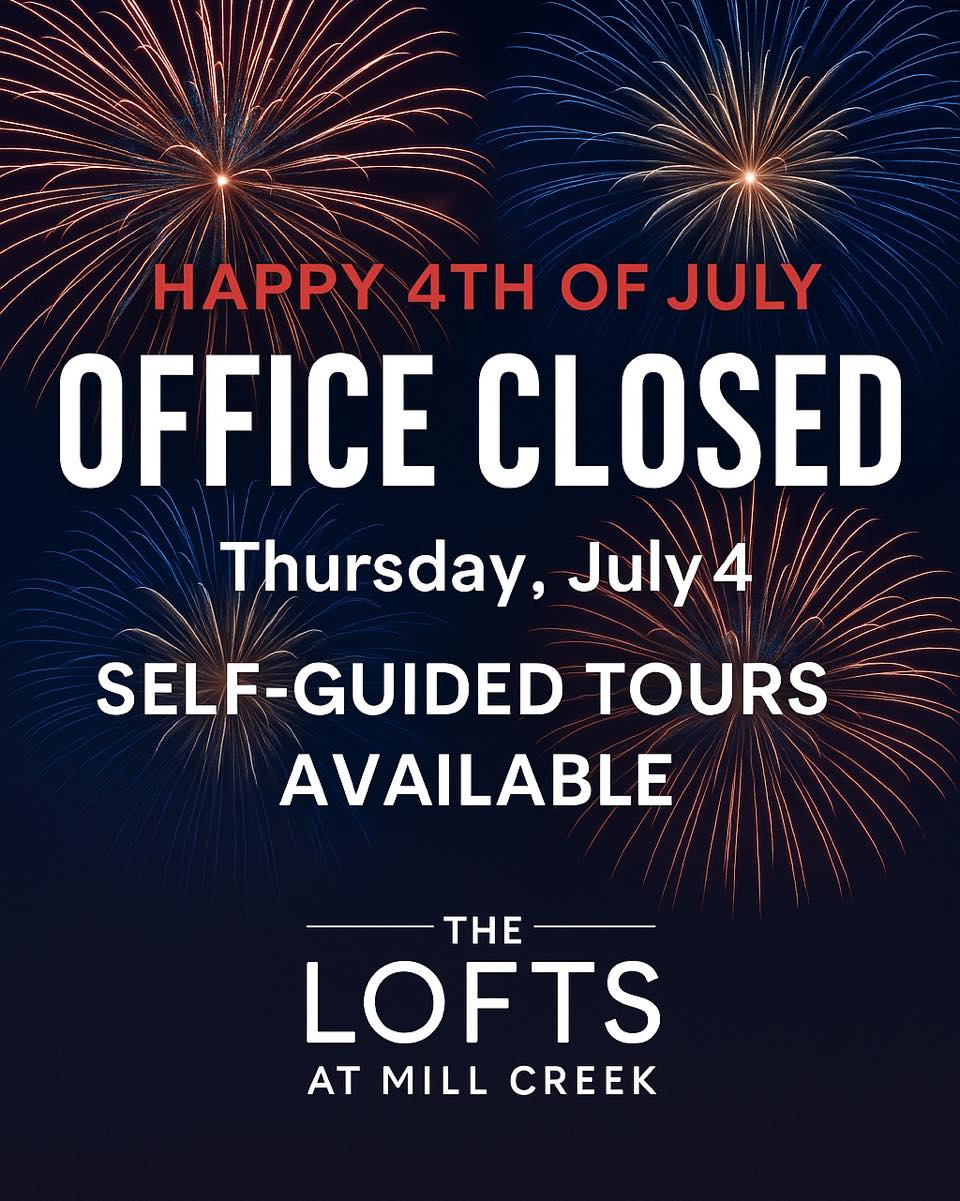 🎆 Happy 4th of July from The Lofts at Mill Creek! 🇺🇸
Our leasing office will be closed on Thursday, July 4th in observance of Independence Day so our team can celebrate with friends and family. ❤️🤍💙
BUT—you can still tour with us! 🏡✨
Self-guided tours are available, so you can explore your future home on your own schedule—even on the holiday!
📲 Schedule yours now at: www.loftsatmillcreekapts.com
Wishing you a safe, festive, and fun-filled Fourth! 🎇🎉
#LoftsAtMillCreek #July4thHours #SelfGuidedTours #WinstonSalemApartments #IndependenceDay2025