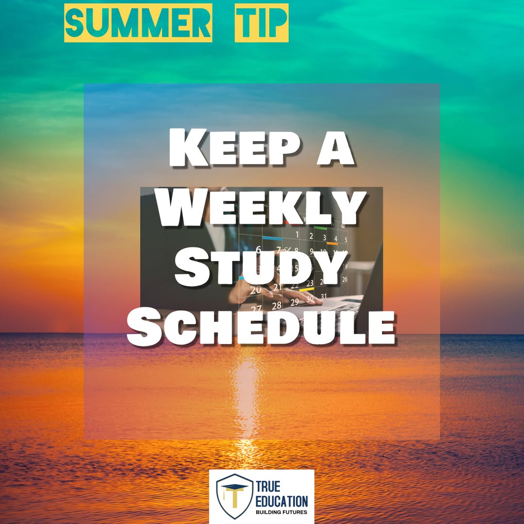 From True Education Tutoring
Keep a Weekly Study Schedule📕
Even during summer, staying mentally active is key. Just 3–5 hours a week of review or prep can make a huge difference in the fall.
📘 Ready to make the most of summer?
Let True Education help you turn the break into a boost!
#SummerSuccess #summersuccess #collegeprep #collegeprepster #collegeprepping #AcademicGoals #academicgoals