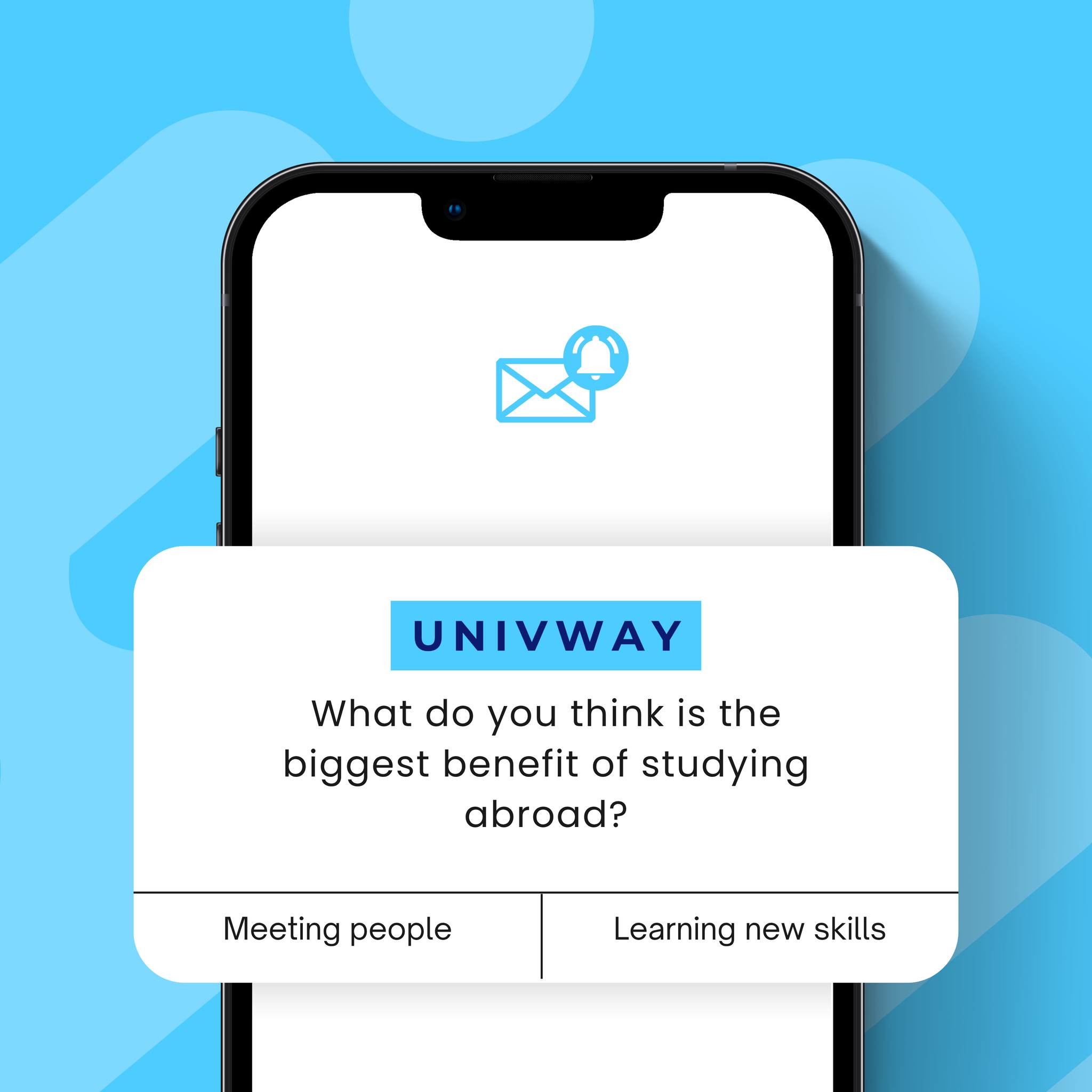 🌍✈️ Ready to level up your life?
Studying abroad isn’t just about books — it’s about building your global glow-up!
So tell us... what’s the REAL win? 👇
💬 Meeting awesome people or 💡 Learning new skills?
#StudyAbroadLife #UnivWay #GlobalStudentVibes #PollTime #StudyGoals #FutureReady