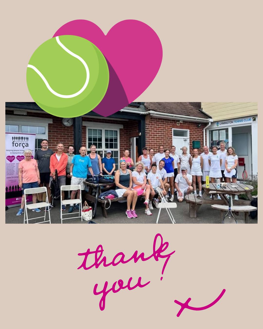 Many thanks to Lymington Tennis Club for raising £185 for força 🙏
Today Lymington Tennis Club celebrated the middle of The Wimbledon Championships with The Lymbledon Championships Charity Fundraiser!
Over 25 players dressed in tennis-whites and raised funds for Lymington charity, força strength against cancer.
This was the club’s third charity fundraiser of the year as they continue to follow the four grand slams around the world.
@lymingtontennisclub #lymingtontennisclub #strengthagainstcancer
