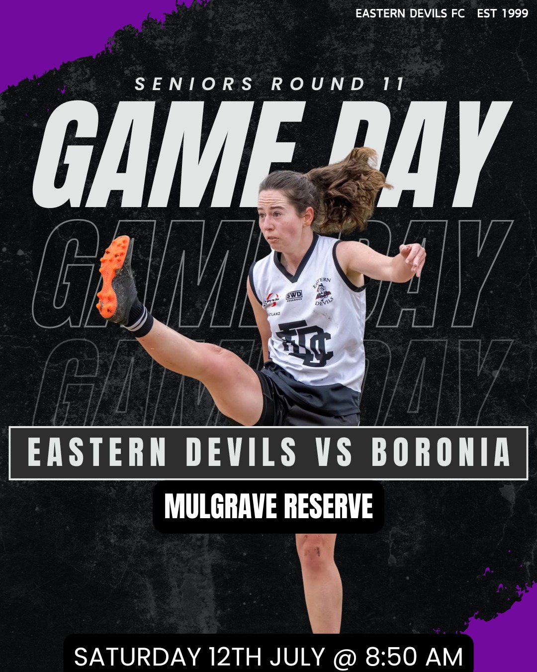 The action is back this weekend at Mulgrave reserve! 🤩
The seniors will take on Boronia at 8:50 with the reserves facing off with Ferntree Gully at 10:40 in Coyle's 100th game!
Get down to support 🖤🤍