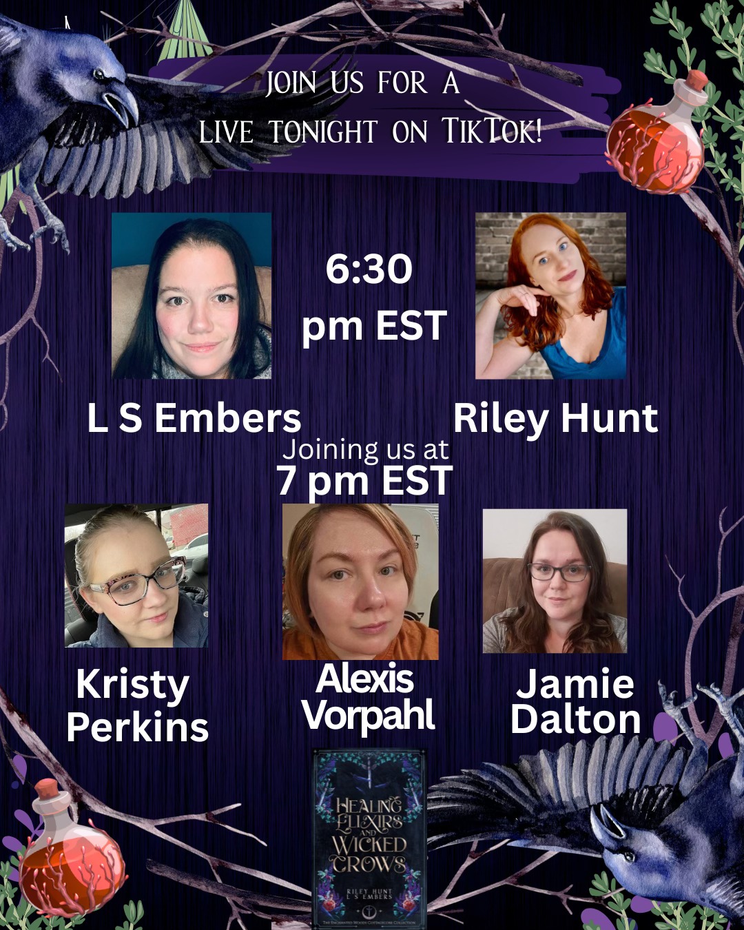 🌿✨ RELEASE PARTY ALERT ✨🌿
Want to help us celebrate the launch of HEALING ELIXIRS & WICKED CROWS?
Join Riley Hunt and me TONIGHT at 6:30pm EST for a cozy, chaotic, and magically unhinged LIVE hangout on TikTok! We’ll be chatting all things fae, curses, romance, and whatever else you throw our way.
Bonus magic:
At 7:00pm EST, some of the incredible authors from the Enchanted Woods Cottagecore Collection will be joining the party too!
💌 Got a question? A spicy theory? A comment that will make us cackle?
Slide into our DMs and we just might read it LIVE.
✨ Come vibe with us tonight on Riley’s TikTok!
🎥 Riley’s TT: https://www.tiktok.com/@authorrileyhunt_trish
🎥 Lexi’s TT: https://www.tiktok.com/@lexiembers
Grab your favorite drink and snack, and join the come chaos! 🖤