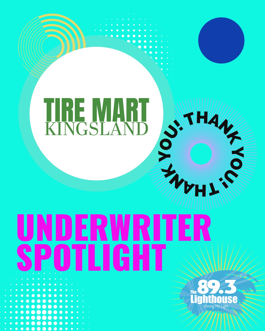Thank you to Tire Mart in Kingsland for being today’s broadcast underwriter and supporting The Lighthouse WECC. Your generosity helps us share the love of Jesus and Shine His light across our community. We’re so grateful for you!