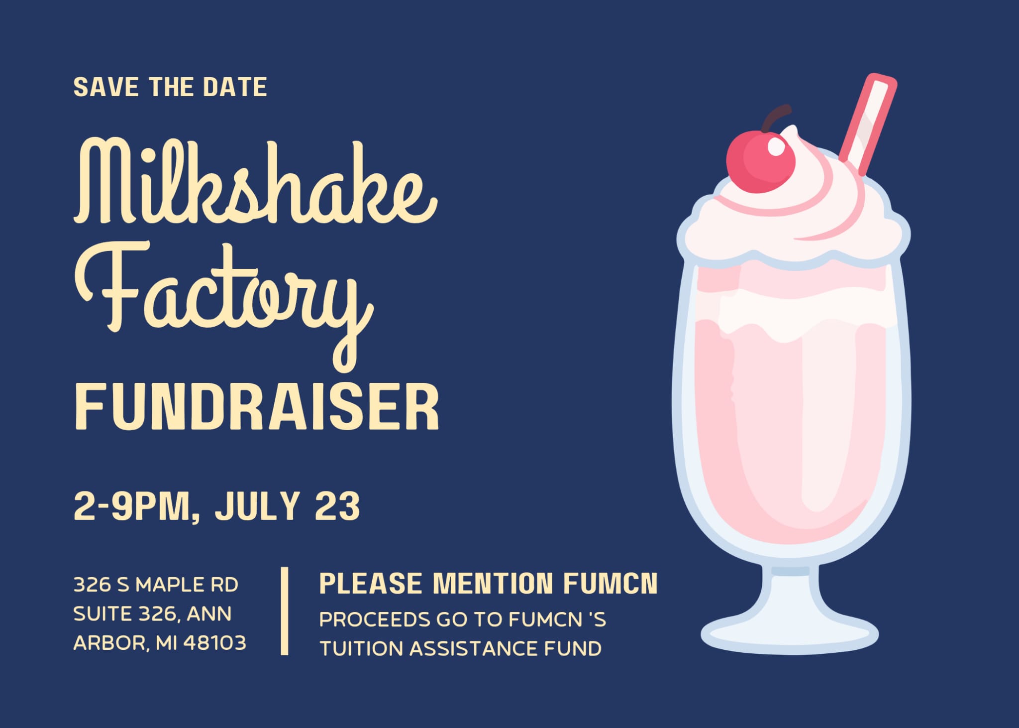 Grab some milkshakes, beat the summer heat, and support FUMCN!
Wednesday, July 23rd from 2:00pm - 9:00pm. Fundraiser at The Milkshake Factory on South Maple Rd! Proceeds from each purchase will be donated to FUMCN's tuition assistance fund.