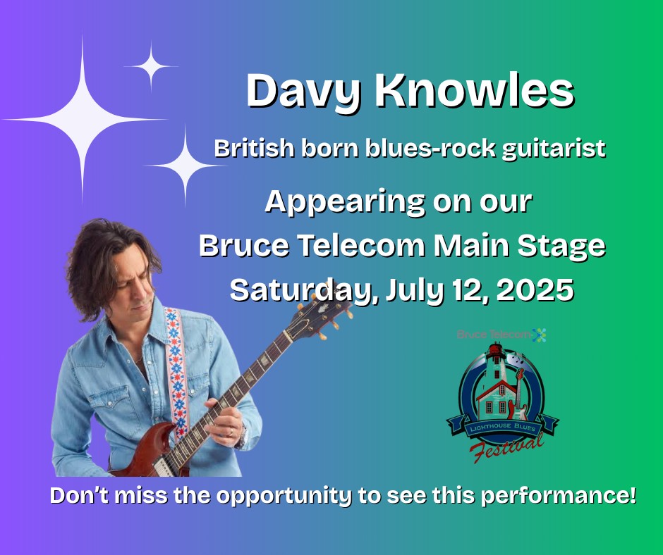 Some of our fans this weekend may not be familiar with British born blues-rocker DAVY KNOWLES but we had a conversation with a fan traveling all the way from a community 15 miles outside of St. Louis MO, coming into Kincardine on Saturday JUST to see Davy perform! Their first trip to Canada, too! How special is that!