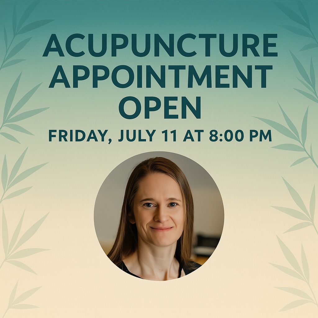 Need to see me sooner? Now's your chance.
Tomorrow, July 11 @ 8pm at Renew Wellness. Book at hopeandhealingacupuncture.janeapp.com or call 2043258386.