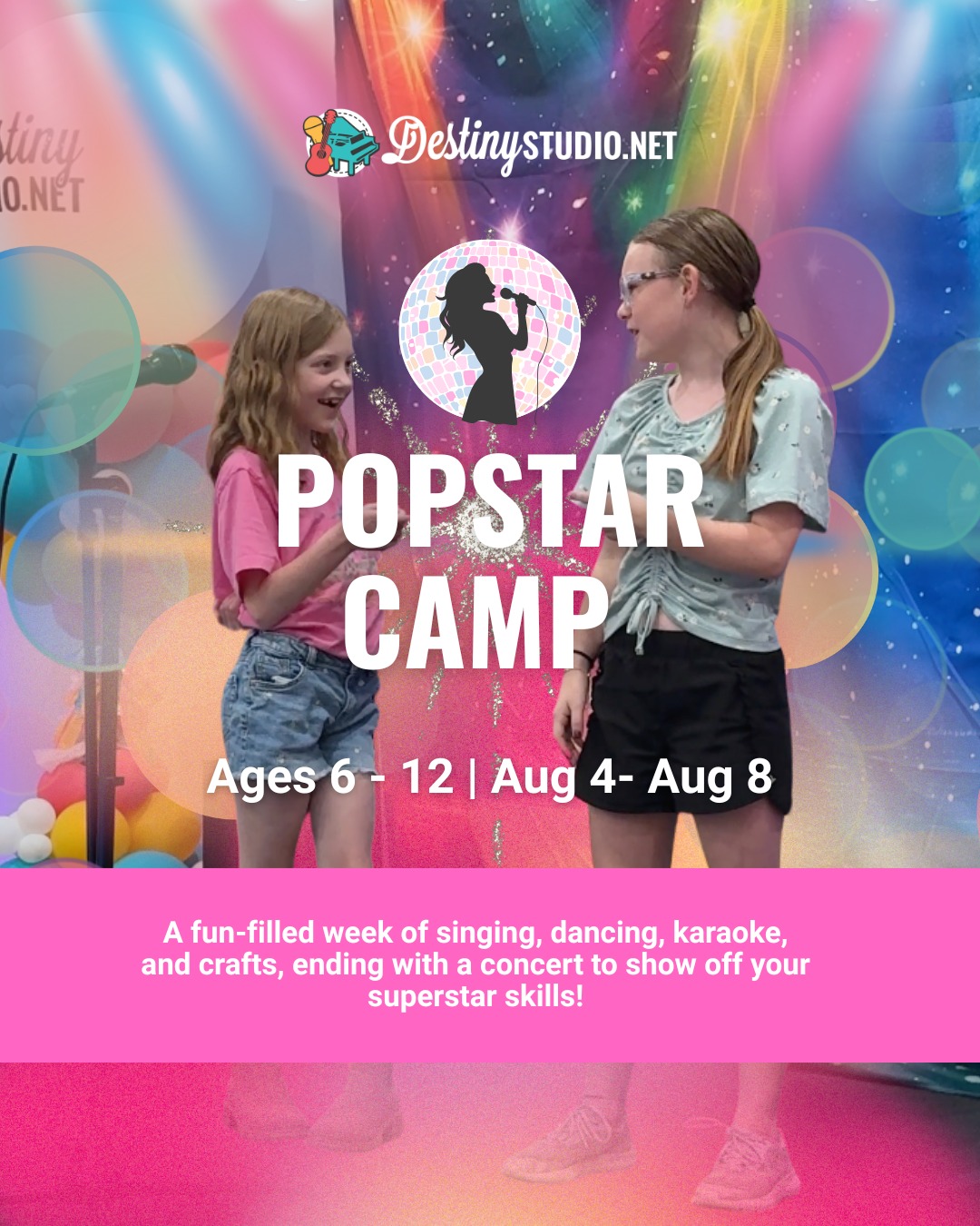 š¤ From First Note to Final Bow, Make It Yours!
Camp Pop Star is where campers ages 6ā12 get inspired by icons like Taylor Swift, Ariana Grande, and Olivia Rodrigo to create crafts and perform their hearts out.
A week filled with music, fun and unforgettable spotlight moment!
Ages 6ā12
š
Aug 4 ā Aug 8
šļø Spots are limitedāsign up now before it sells out!
Comment for more info!
#FortWorthTX #WeatherfordTX #AledoTX #BenbrookTX #FortWorthMoms #WeatherfordMoms #AledoMoms #benbrookmoms #DFWKids #DFWMusicLessons #SummerCampDFW