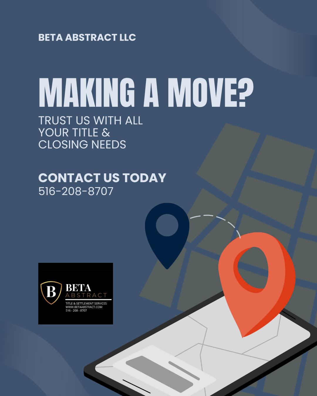 🔑 Ready to Close with Confidence?
Beta Abstract LLC is your trusted partner for smooth, reliable title and closing services.
📞 Reach out today: 516-208-8707
#TitleServices #RealEstateSupport #SecureYourFuture #BetaAbstract