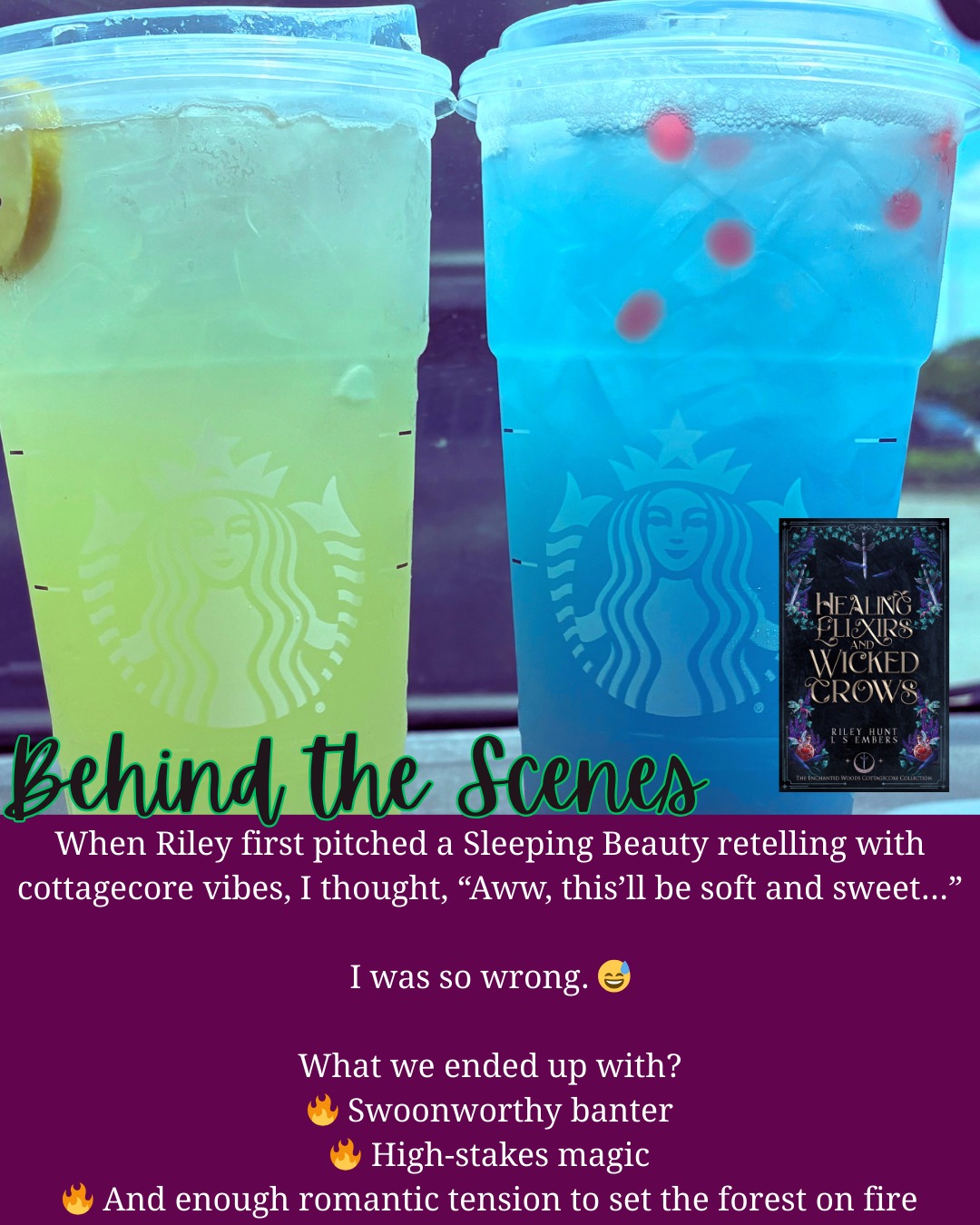 When Riley first pitched a Sleeping Beauty retelling with cottagecore vibes, I thought, “Aww, this’ll be soft and sweet…”
I was so wrong. 😅
What we ended up with?
🔥 Swoonworthy banter
🔥 High-stakes magic
🔥 And enough romantic tension to set the forest on fire
It definitely took a lot of icy, sweet drinks to write some of the scenes in this book. 😅
What are some of your favorite drinks when you are reading or writing?