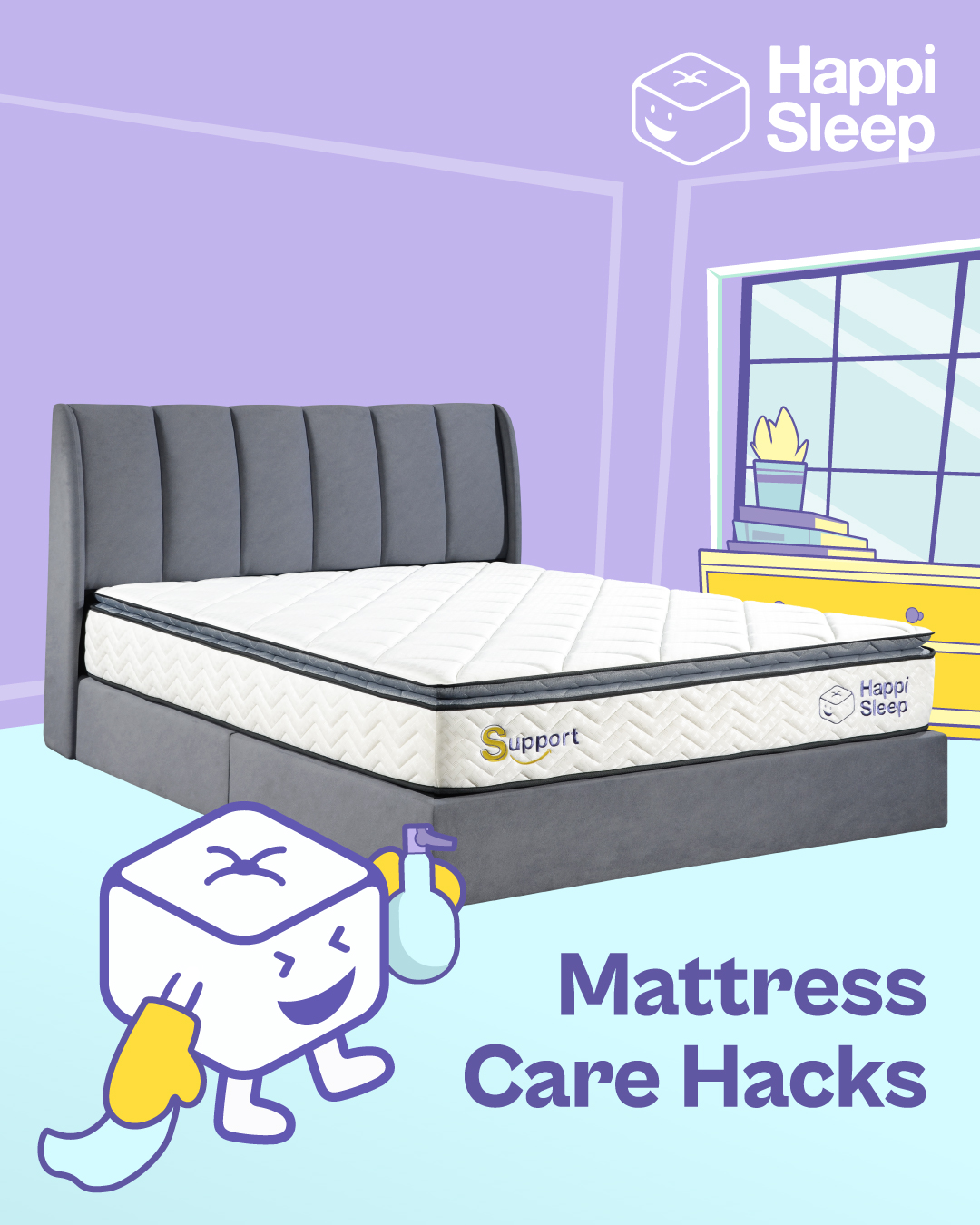 Keep It Fresh, Sleep Your Best 😴✨
Cubie’s got your glow-up checklist: flip it, cover it, wash it — sorted.
Low effort, maximum freshness.
Swipe to tidy up your sleep space ➡️
#HappiSleep #DreamWithUs #MattressCare #SleepTips