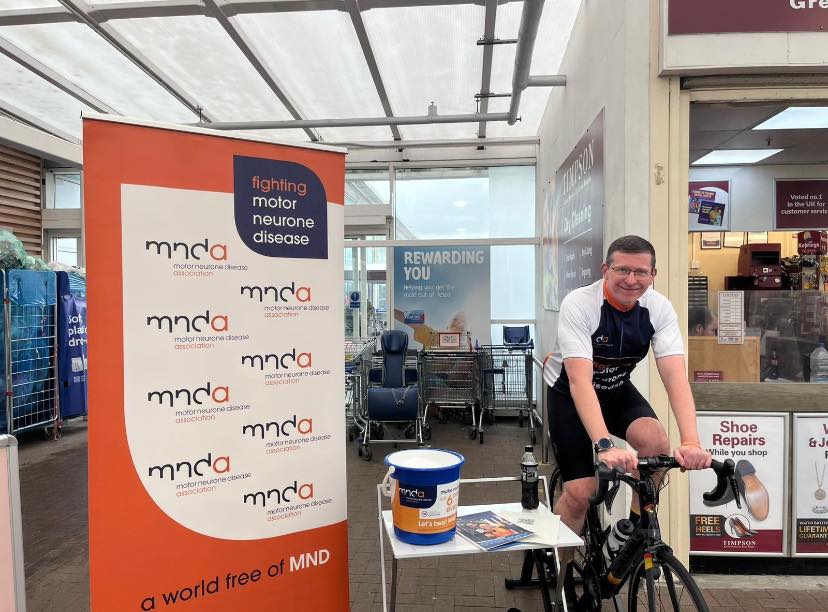 Well done to Richard Cook who has been fundraising towards the MNDA London to Paris ride in September this year! So far he has raised over ยฃ800!
You may have spotted Richard cycling at Tesco in Fforestfach Swansea where he raised ยฃ275 towards his total! (Pictured below)
Thank you for all your efforts Richard! We are all behind you ๐ด๐ฝ
#mnd #mnda #mndawareness #mndassociation