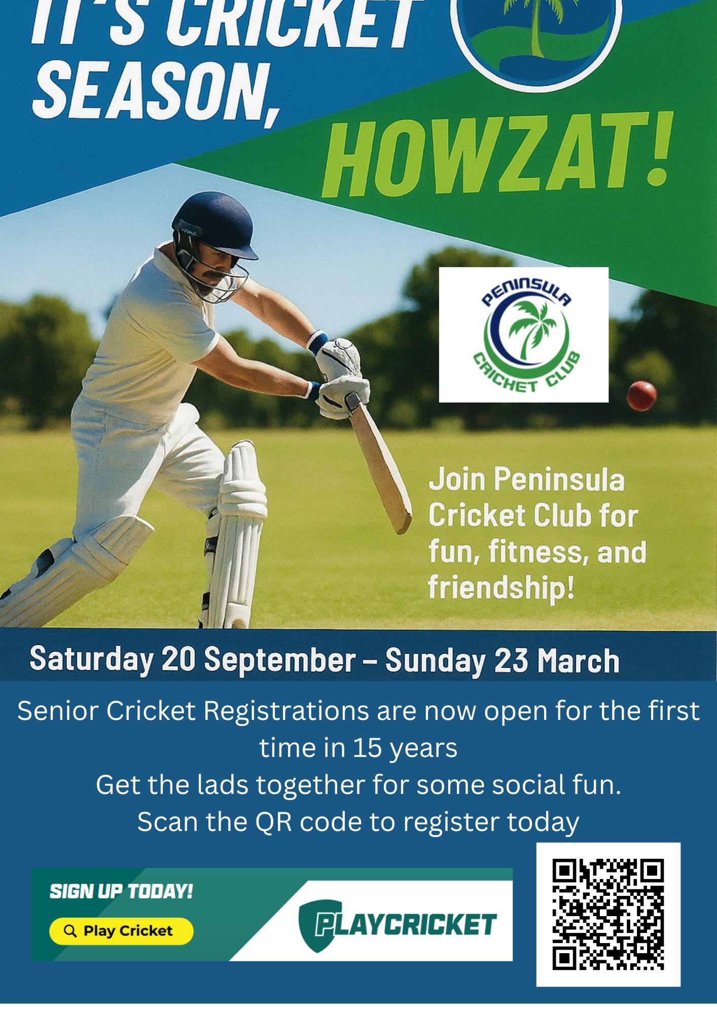 For the first time in 15 Years Peninsula CC will be part of the Manly Warringah Seniors competition.
Dads - great opportunity to play some Cricket with your kids
Kids - Challenge yourself with a higher level of Cricket.
Register today at https://www.playhq.com/cricket-australia/register/160c7c .
Lets get Senior Cricket Moving in Peninsula again.
@peninsulacricket