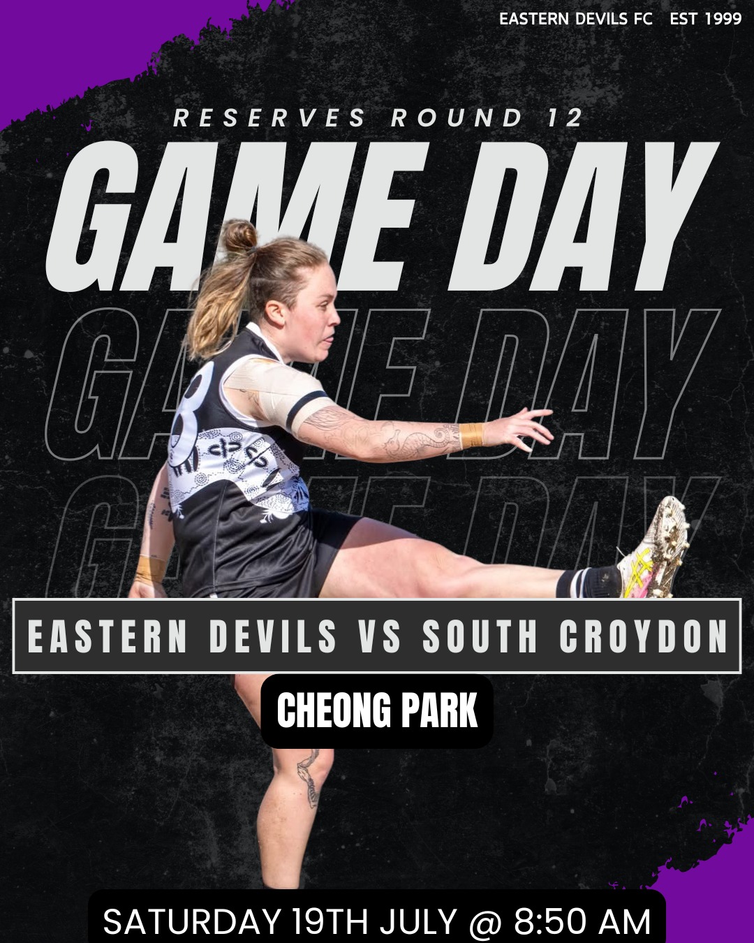 Round 12 is here 😍
The reserves take on South Croydon at 8:50 at Cheong Park. At 10:40 the seniors take on Park Orchards at Domeney reserve
Get down to support 😈