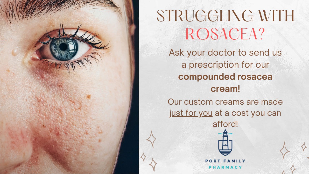 We all want healthy skin!☺️ Let us help you reach your goals with our specially formulated custom Rosacea cream! 🤳Give us a call to find out more!