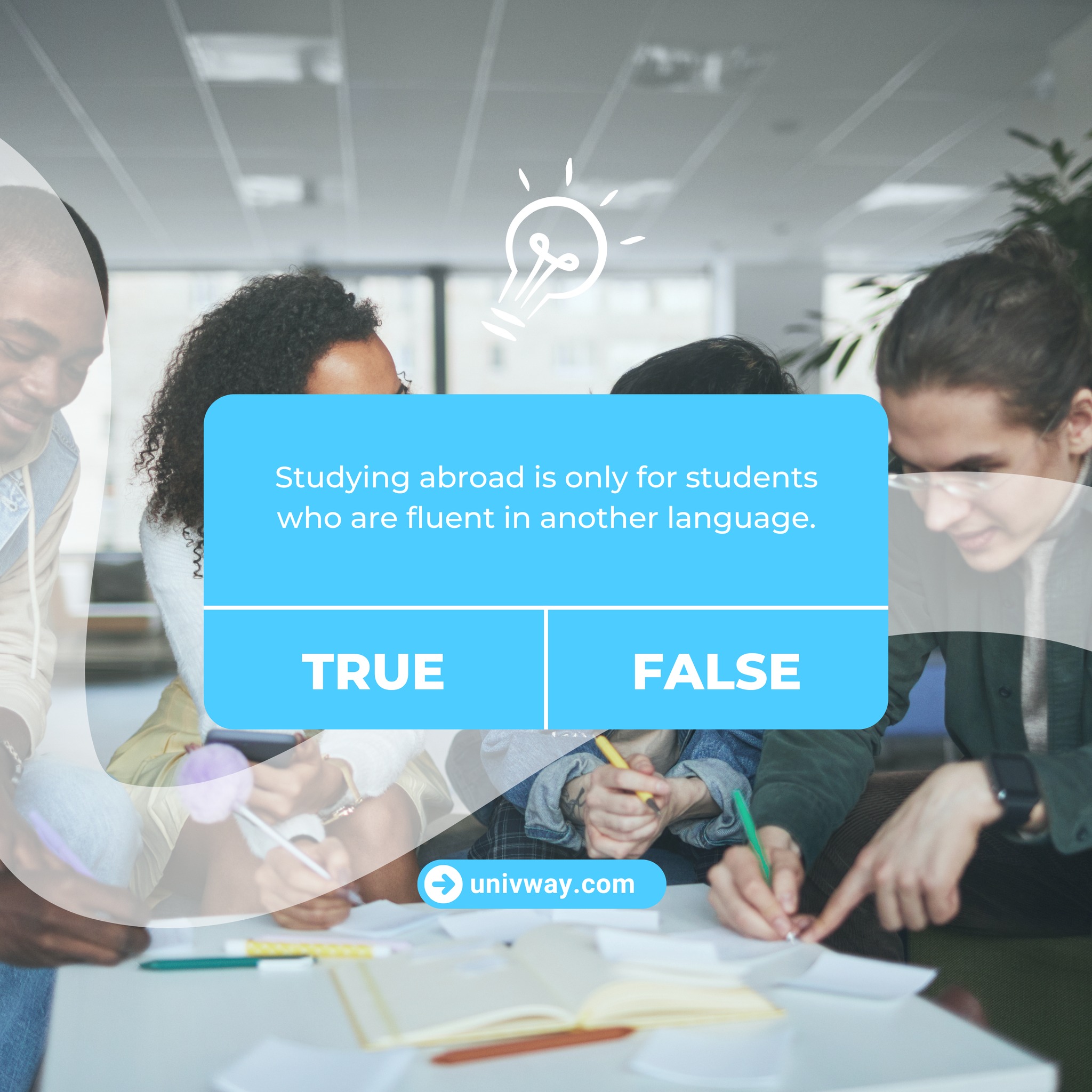 🌍 Think studying abroad requires fluency in another language?
🚫 FALSE!
Thousands of universities around the world offer full programs in English — even in countries where English isn’t the native language.
💡 At UnivWay.com, we help you find the right destination, no matter your language level.
Your study abroad journey starts with facts, not myths. 😉
#StudyAbroadFacts #UnivWay #MythBusted #StudyAbroadMadeSimple #GlobalEducation #UnivWayExplains #StudentLifeAbroad #InternationalStudies #EnglishTaughtPrograms