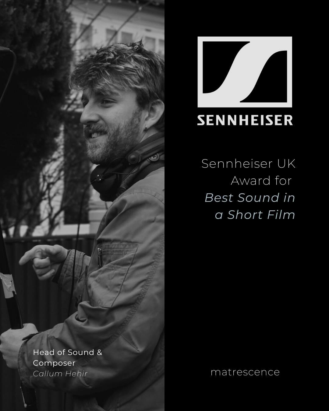 Another huge congratulations to Callum Hehir for winning the @sennheiser Award for Best Sound in a Short Film! ๐ง๐
Callum worked exceptionally hard on the sound design for Matrescence. From crafting a deeply emotional and textured score, to shaping an audio world that truly captured Heatherโs internal experience.
Thank you to @sennheiser for recognising emerging talent and supporting creative sound in short film. ๐ฉต
Weโre so proud to see his work recognised. So well deserved! โจ
.
#matrescence #shortfilm #sennheiser #composer #music #filmscore #emergingfilmmakers #studentfilm #indiefilm