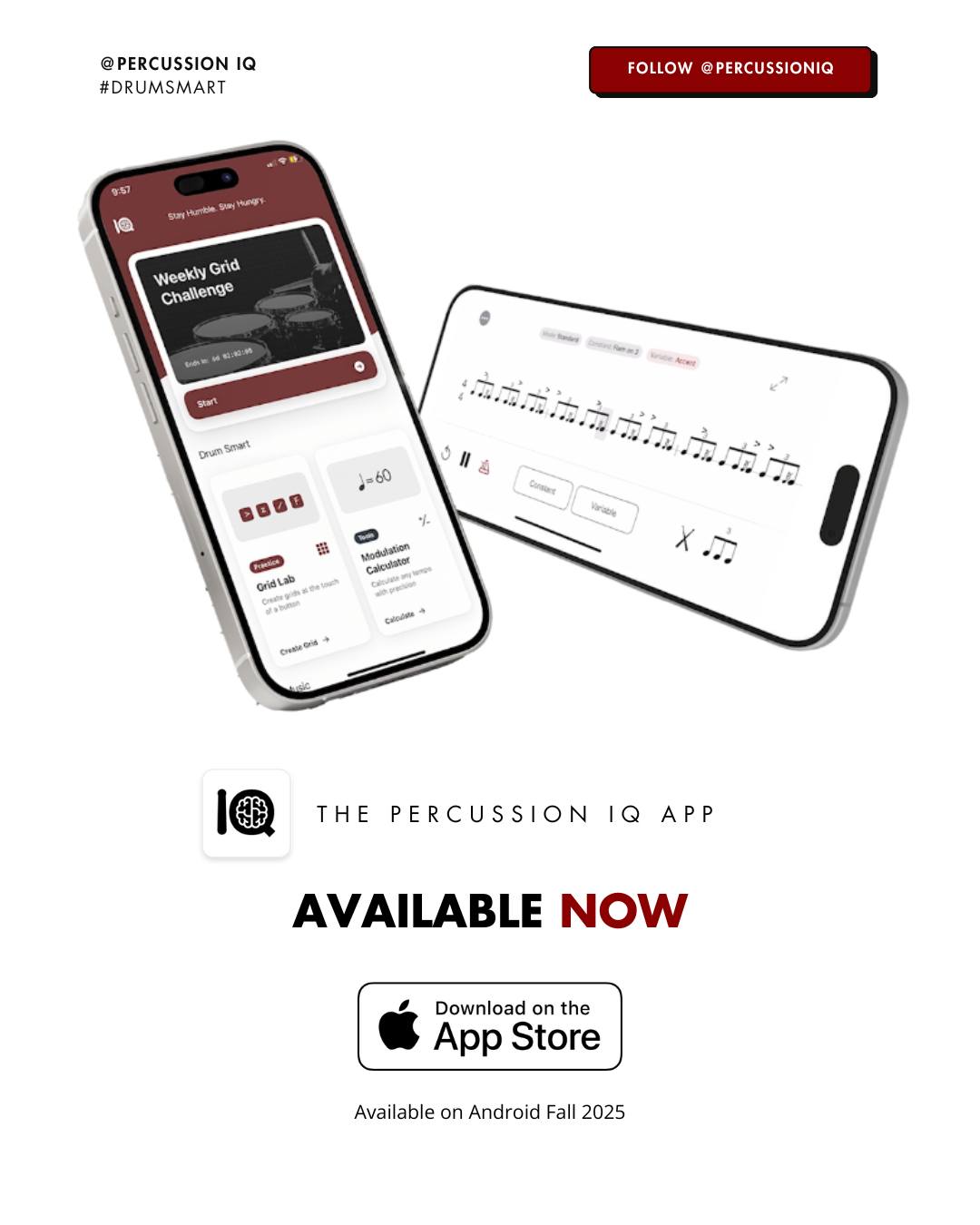 🚨 IT'S TIME 🚨 The Percussion IQ App is now available on the Apple App Store. Start practicing smarter, today.
Visit the link in our bio or comment "Download" to get the free app on your device!
WHAT IS THE PERCUSSION IQ APP?
Our app is the practice tool built to help you #drumsmart Expand your vocabulary, build chops, and attain mastery over your craft. Available now, free, on IOS. On Android in Fall 2025.
WANT TO LEARN MORE?
Visit the link in our bio and click "Learn More"
#percussioniqapp #iq #percussioniq #snare #quad #percussionist #wgi #dci #indoordrumline #drumline #drum #drumcorps #music #marchingarts #drummunity #marchingpercussion #marching #snaredrum #tenordrums #marchingsnare #bandsofamerica #percussioneducationschool