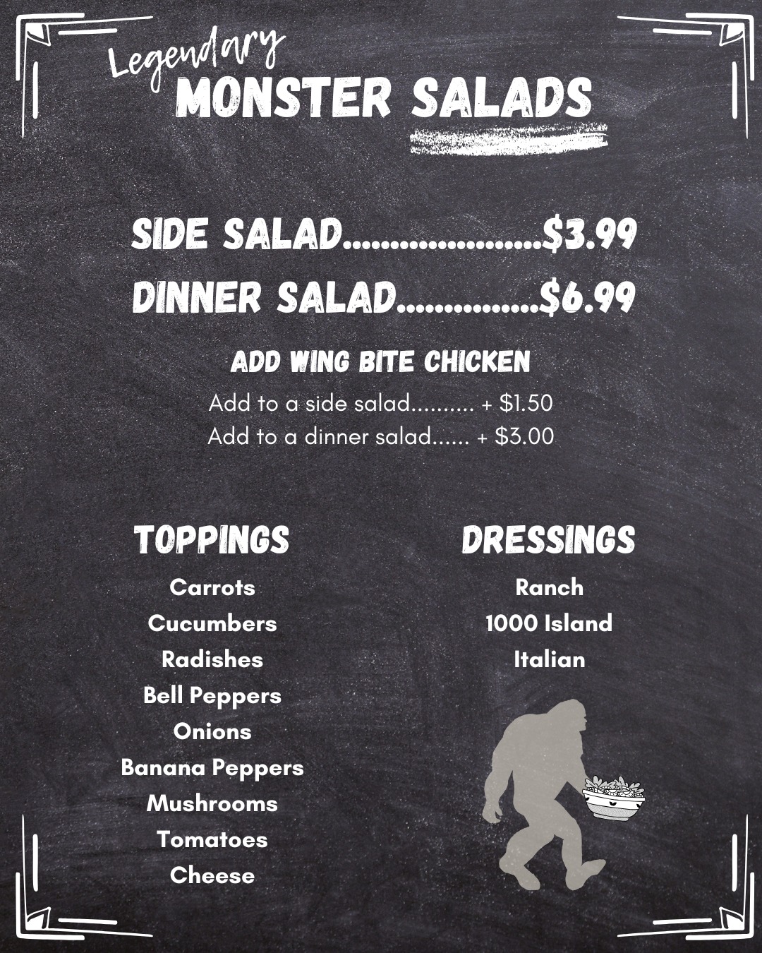🥗 Fresh News! 🥗
Starting tomorrow, Wed., July 23, your favorite store is now serving crispy, colorful, crave-worthy salads that are as fresh as they are delicious. Whether you're looking for a light lunch, a healthy side, or just want to treat your taste buds to something green and glorious, we've got you covered!
***Menu Correction: Jalapeños and Black Olives are also 'Toppings' Options.