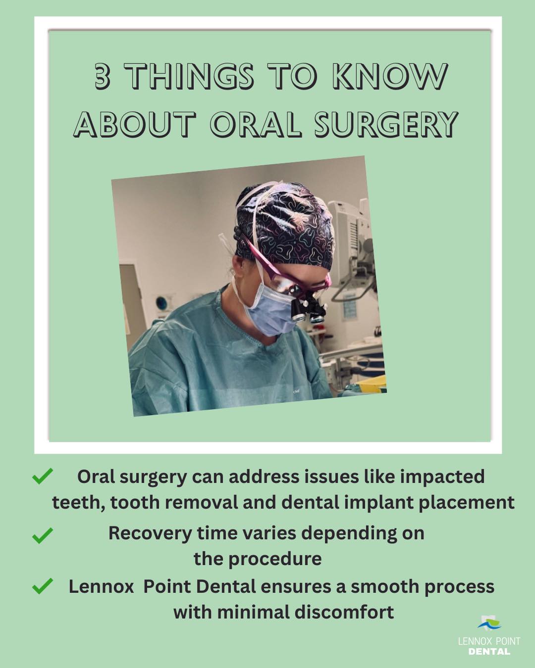 Lennox Point Dental provide expert care for many oral surgery procedures including wisdom tooth/teeth removal. We will guide you through every step to ensure a smooth recovery process.
For any queries regarding oral surgery contact one of our friendly reception team on (02)6687 6545 or www.lennoxpointdental.com.au
#oralsurgery #wisdomtoothremoval #dentalimplant #toothremoval #smoothrecovery #dranguslambie #drlaurenmcguinness #lennoxpointdental #localdentist #lennoxhead