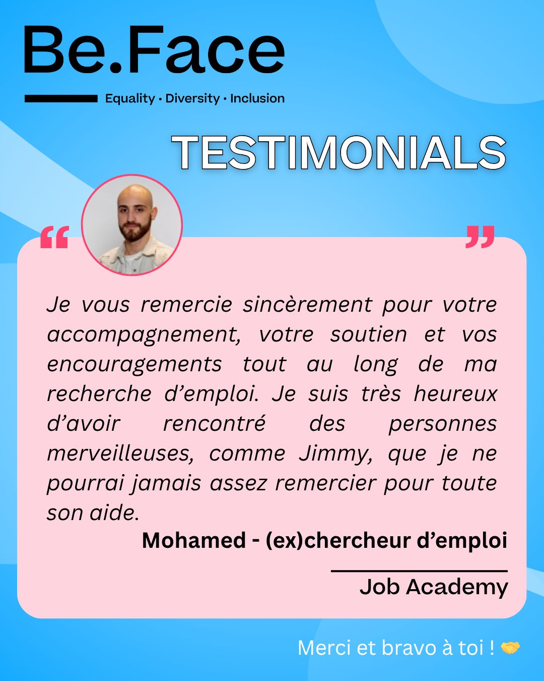 ✨ Quelques témoignages qui donnent le sourire ✨
À travers le programme de mentorat Be.Face, des dizaines de duos ont partagé bien plus que des conseils : de l’écoute, du soutien, et de belles réussites. 💬🤝
Swipez pour découvrir quelques témoignages touchants de mentors et mentees qui ont grandi ensemble, chacun à leur manière. 🌱📈
Merci à toutes celles et ceux qui rendent cette aventure humaine possible. 🫶
#BeFace #Mentorat #Témoignages #Partage #Réussite #Inspiration #Mentor #Mentee #Entraide #ImpactPositif #review #testimonial #feedback #happy #love #like #smile #grateful