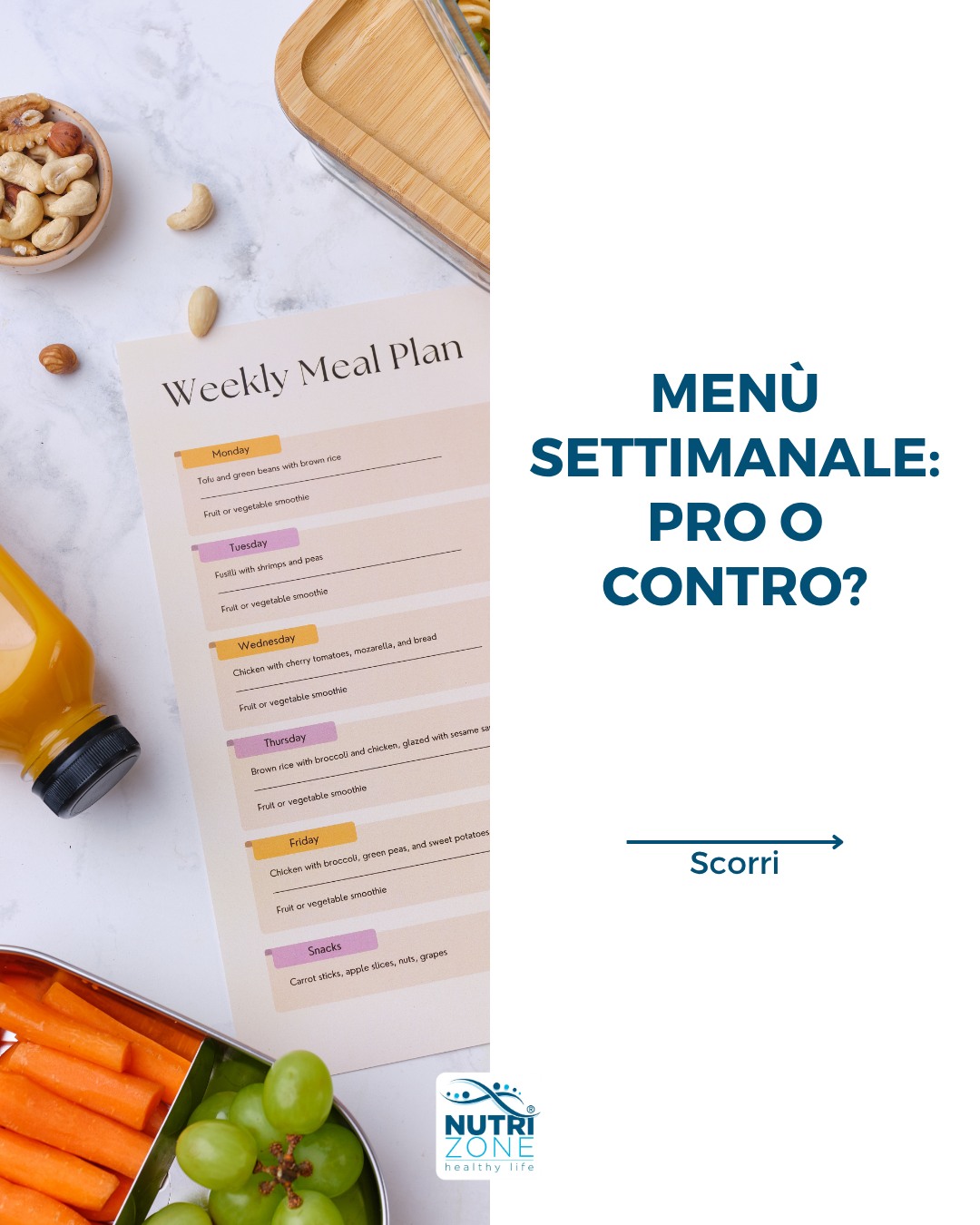 Menù settimanali: PRO o CONTRO? 📝🍞🍗🥦
Capita sempre più spesso che dai nostri pazienti ci venga chiesto di fornire dei menù settimanali o delle ricette “standard” da seguire tutti i giorni.
Senza dubbio, per alcune persone, avere esempi concreti può essere utile. Ma non è la soluzione per tutti, né dovrebbe diventare la norma.
Una vera educazione alimentare non si basa sulla prescrizione rigida di ricette preconfezionate: se un’educazione alimentare si riduce a una lista di piatti da replicare, si perde il senso del percorso.
Imparare a ragionare per gruppi alimentari, non per singole ricette, è ciò che permette davvero di diventare autonomi nelle scelte e di mantenere i risultati a lungo termine.
Noi di NutriZone lavoriamo proprio su questo: dare strumenti, non imposizioni.
#teamNutriZone #nutrizone #nutrizione #nutrizionista #biologonutrizionista #biologobrescia #nutrizionistabrescia #biologonutrizionistabrescia #alimentazione #alimentazionesana