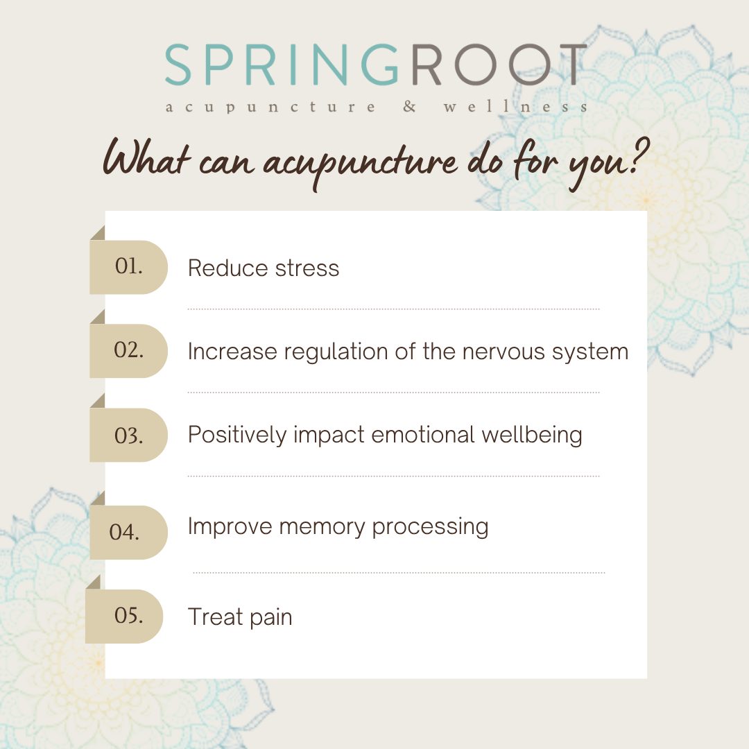 What can acupuncture treat? Yes, pain. But people are often surprised by how they feel emotionally once they commit to receiving consistent treatments. It can be "my mind feels clearer", or "I'm calmer". "I'm standing taller". "I'm not as jumpy". "My mind is quiet now". I've been practicing Chinese Medicine for almost 25 years and this still amazes me every time I hear it and experience it. What could be different for you if your mind was even a little bit quieter?
📍 40 Main St N. Woodbury, CT 06798
📞 203-266-9088
🌐 www.springrootacupuncture.com