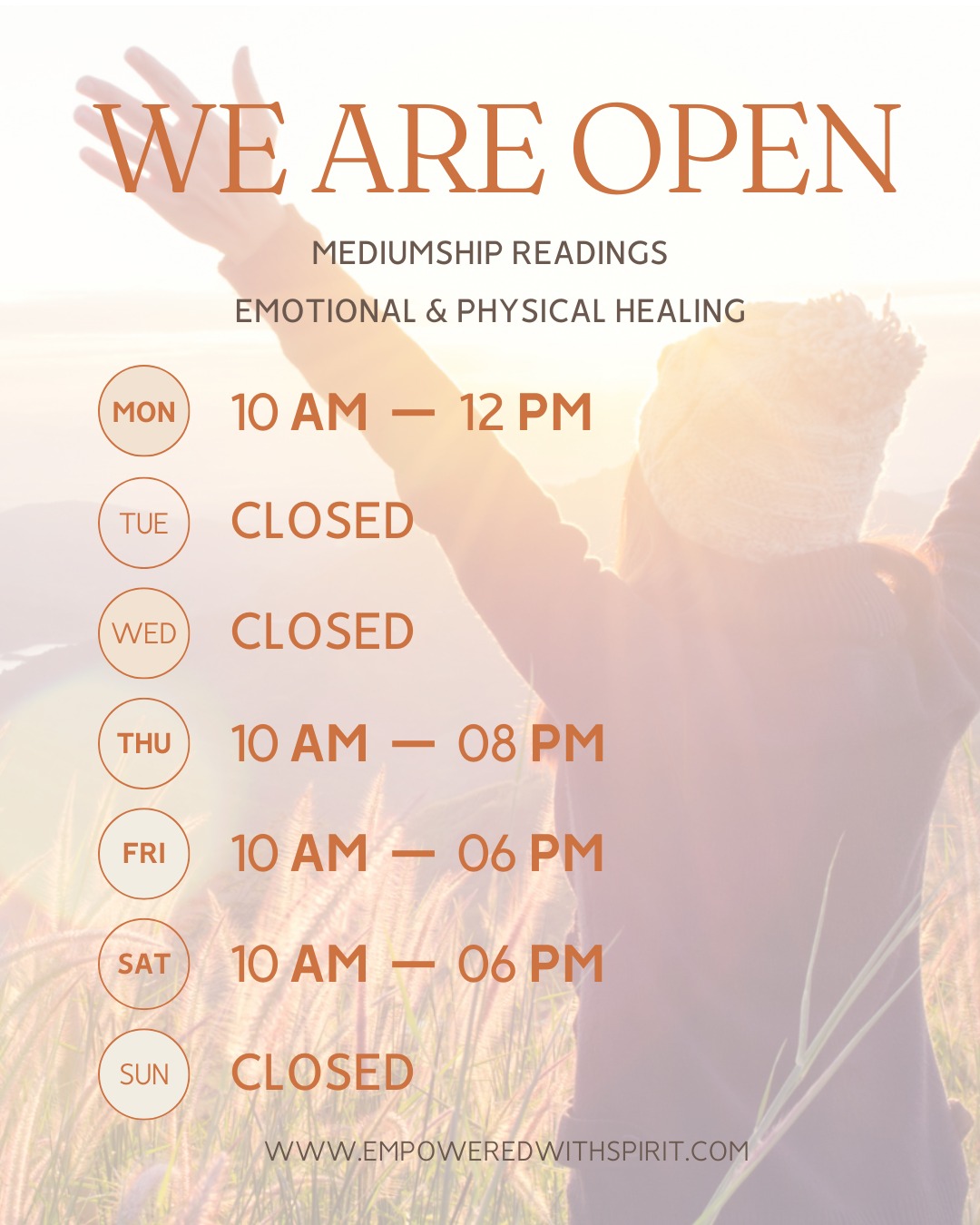 Our clinic is open with hours to suit you. Take a look and see how we can help you.
www.empoweredwithspirit.com
.
.
#medium #mediumshipreadings #love #spirituality #spiritual #spirit #mediumship #healing #guidance #intuition #spiritualawakening #energy #healer #healingenergy