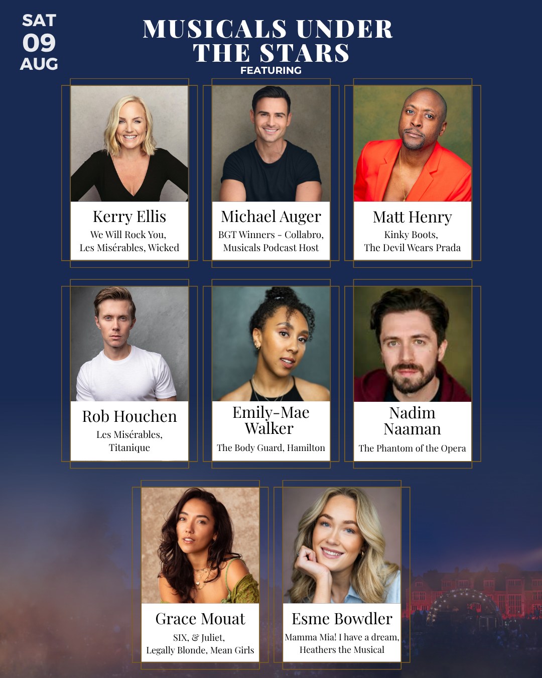 🎭The full line up is here! 8 amazing stars take to the stage at Loseley Park in 2 weeks. Some tickets still available for Gold Circle, but they wont last long!
✨ Featuring:
Kerry Ellis, Michael Auger, Matt Henry, Rob Houchen, Emily-Mae Walker Nadim Naaman, Grace Mouat, Esme Bowdler all backed by the amazing GSA Choir and The Bourne Orchestra!
Expect showstoppers from Wicked, Les Misérables, Mamma Mia!, 9 to 5, Kinky Boots, Cabaret, Hairspray and more.
🧺 Make it extra special with VIP tickets – including a luxury picnic, bottle of fizz and premium seating. Or go Gold Circle to get close to the action.
🎟 Tickets selling fast: www.liveatloseley.com
📍 Loseley Park, Guildford, Surrey
📅 Saturday 9th August – Gates open from 5:30pm