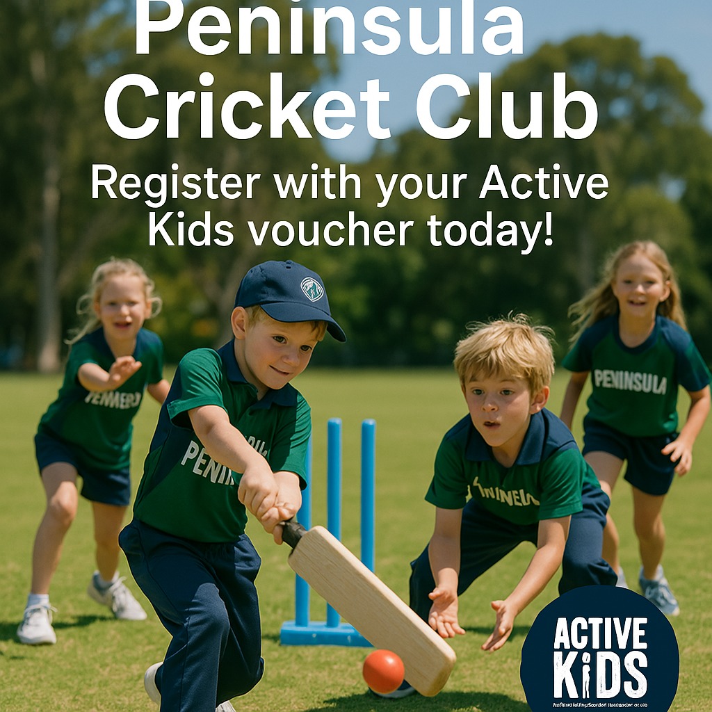 🎯 Peninsula Parents – Got an Active Kids Voucher? Let’s Put It to Good Use
If you are eligible for the $50 Active Kids voucher, why not use it to kick off your child's cricket journey this season?
✅ Save $50 on registration for:
Cricket Blast – fun, fast-paced intro to cricket
Junior Cricket – U10s & U11s Boys and Girls teams
Cricket at Peninsula Cricket Club is all about fun, mateship, and Saturday mornings with the family. It’s a great way to stay active, make friends, and be part of a welcoming community.
📌 Live in the Peninsula area?
📌 Have a child aged 4–11?
📌 Eligible for Active Kids?
Then this is for you!
👉 Register now at www.peninsulacricketclub.com.au
👉 Claim your voucher at Service NSW
Let’s make this cricket season one to remember!
#ActiveKids #PeninsulaCricket #JuniorCricket #CricketBlast #PlayCricket #FamilyFun