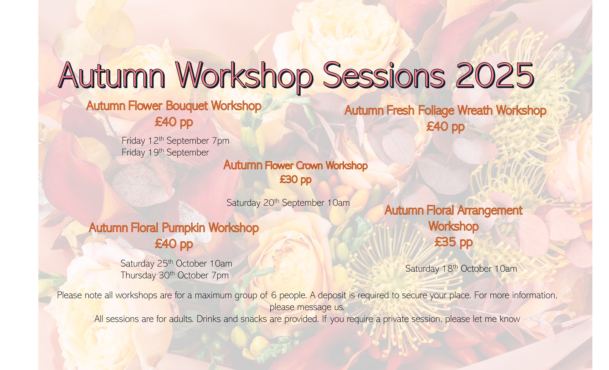 I am pleased to announce that the dates and activities for my Autumn Workshop have been confirmed. For further information or to reserve your spot, please feel free to contact me directly. A £10 per person deposit is required to secure your place. Detailed information for each session will be shared in the coming days.