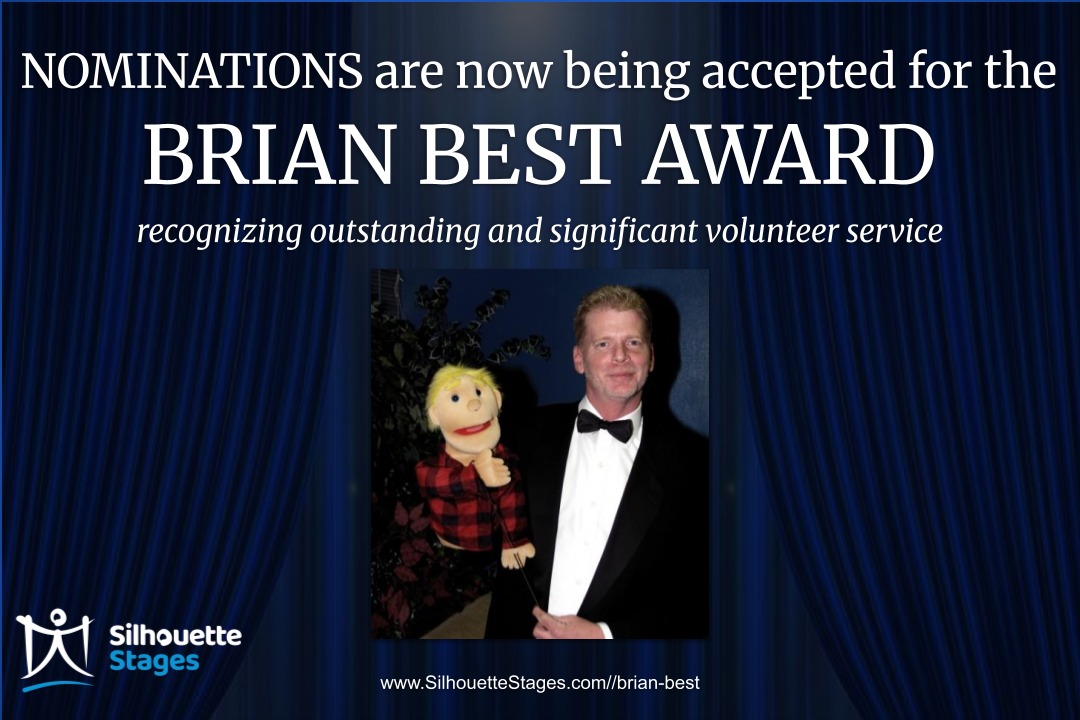 We are now accepting nominations for this year's Brian Best Award! This award was named in honor of Brian Best, someone who was passionate about and committed to the performing arts in Howard County. Brian passed away in 2011 and this award was established in 2012 with the support of Brian’s wife, Rhonda. It is awarded annually to volunteers who make significant and outstanding contributions to Silhouette Stages. Know someone who's made a real difference over the past year? Nominate them now at www.silhouettestages.com/brian-best. Nominations are due by August 12 at noon!
