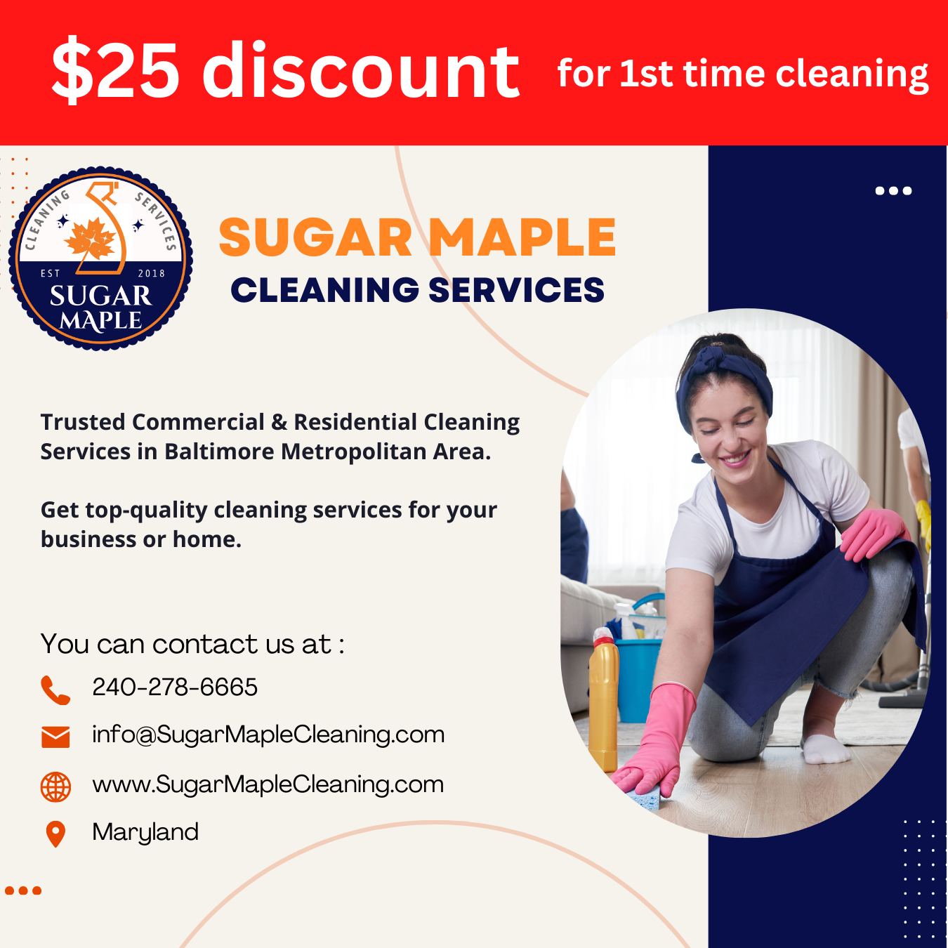๐ฅ Keep your workspace professional with our office cleaning services. First impressions count! Call us at 240-278-6665 or visit www.sugarmaplecleaning.com #CleanOffice #ProfessionalSpace