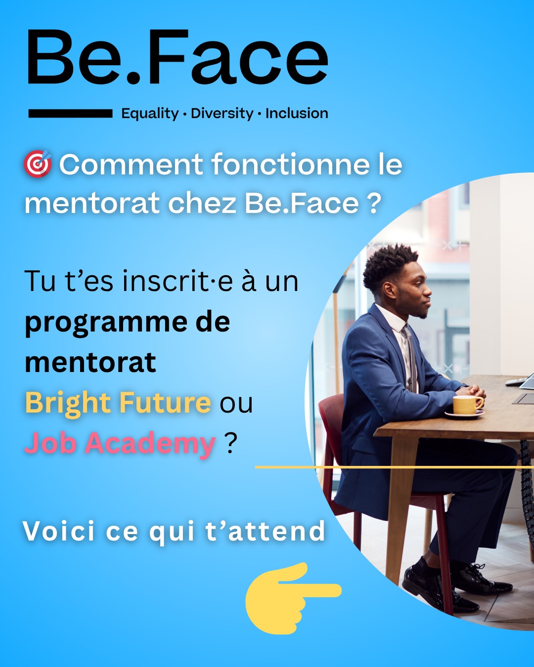 📣 Tu veux rejoindre notre programme de mentorat ?
Voici comment ça fonctionne 👇
Chez Be.Face, on prend le temps de te connaître, de comprendre ton parcours et de t’accompagner avec bienveillance.
Un entretien, un dossier, un matching sur mesure, des ateliers, un mentor… et surtout : toi, au centre du processus.
🎓 Étudiant·e ou 🔍 chercheur·euse d’emploi ?
Rejoins-nous et construis ton avenir avec Be.Face.
👉 Lien d’inscription dans la bio
#Mentorat #BeFace #BrightFuture #JobAcademy #InsertionPro #Confiance #Réseau #Belgique #Diversité #JobSearch #CareerSupport #Mentoring #DiversityInclusion #CareerGrowth #jobopportunity #jobseekers #diversity #Mentorat #MentoringProgram #Étudiant #StudentLife #InclusiveEducation #InstaCareer #LinkInBio