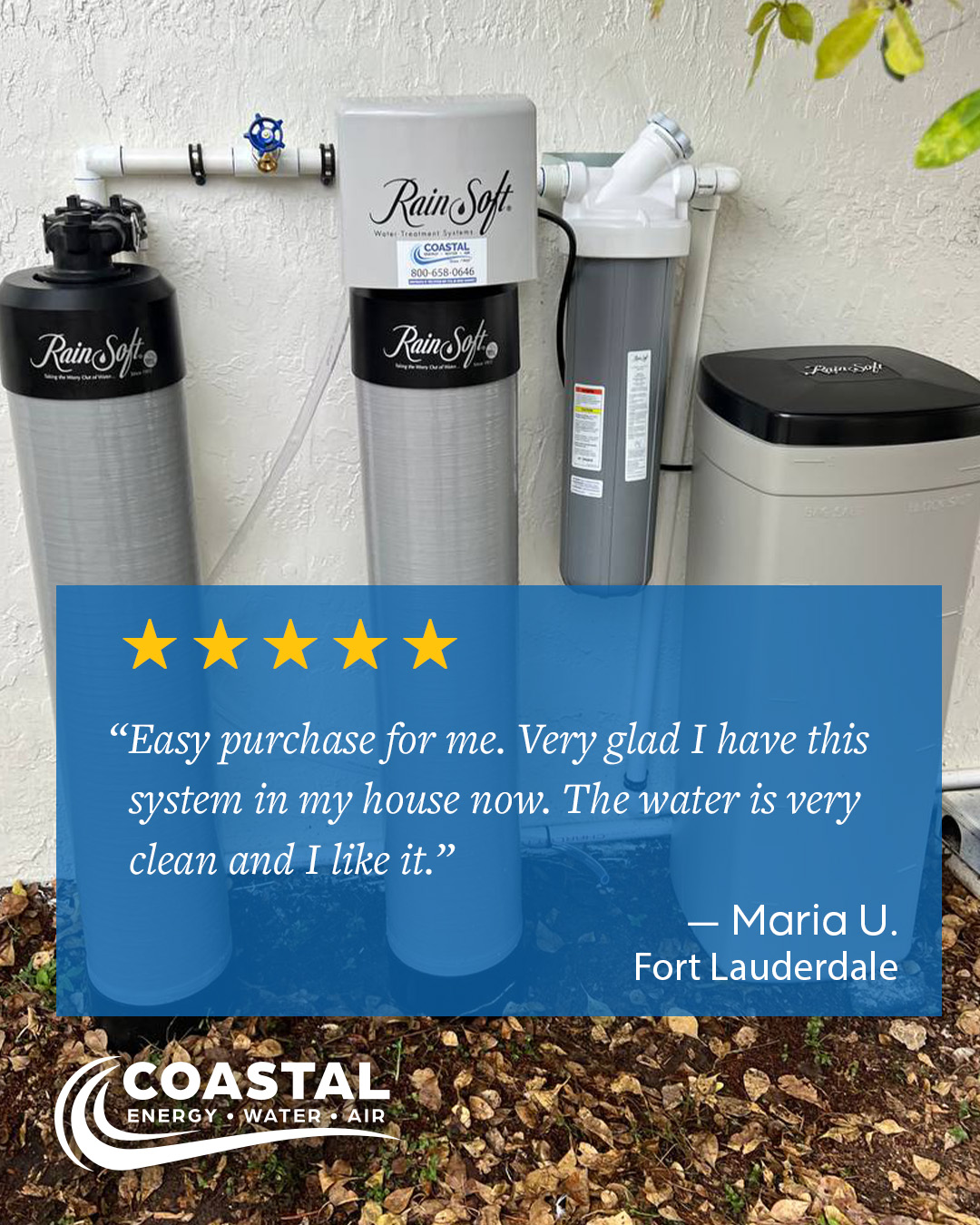 🌴 Fort Lauderdale – Testimonial Post 2
💧 Clean Water = Happy Home!
“Easy purchase for me. Very glad I have this system in my house now. The water is very clean and I like it.”
— Maria Ulen, Fort Lauderdale
✅ Simple process
✅ Clean, refreshing water
✅ A home upgrade you can feel
📣 If you’ve upgraded your water, tell us how it’s changed your home! Reviews help us serve others better.
Google Reviews Link: https://share.google/vMdz1KR5mEjtenkCl
To learn more about us, visit www.coastalewa.com
#FortLauderdaleHomes #RainSoftResults #CoastalEWA #CustomerLove #WATERFILTRATION #waterfilter