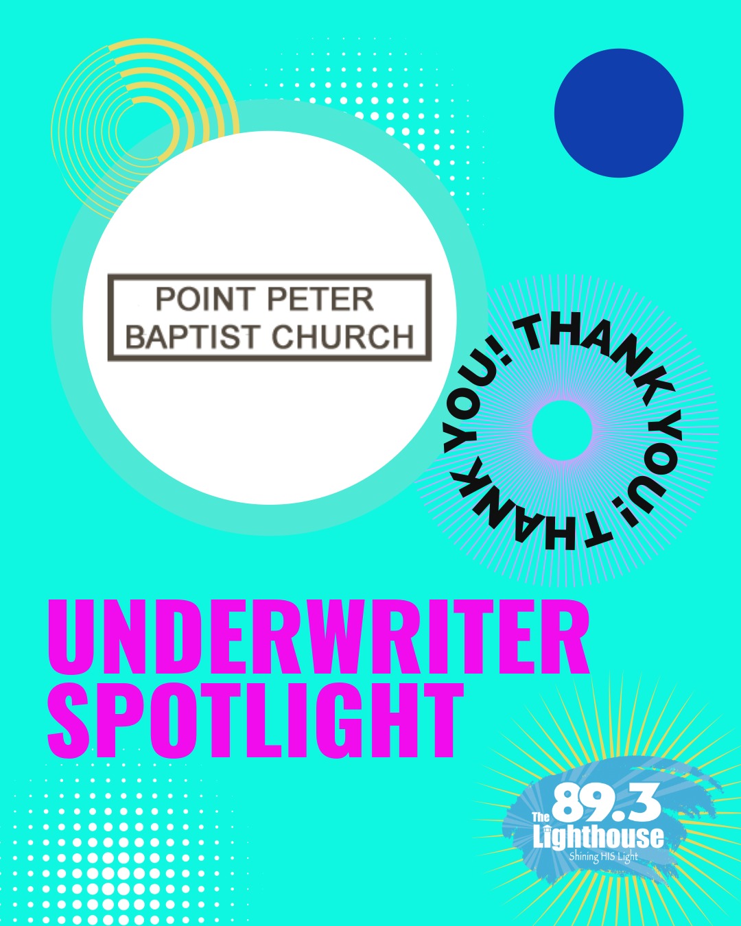 A big thank you to Point Peter Baptist Church for being today’s underwriter at The Lighthouse WECC! We’re so grateful for your support and for helping to shine the Light of Jesus throughout our community. Your partnership truly helps us make an impact for His Kingdom.