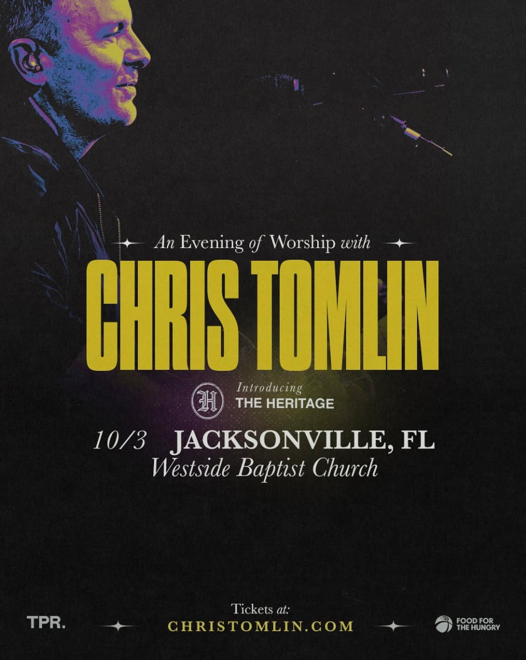 🎶 Mark your calendars for An Evening of Worship with Chris Tomlin on October 3rd at Westside Baptist Church in Jacksonville, FL!
This special night of worship will also feature the introduction of The Heritage—a powerful addition to an already incredible experience.
Whether you’ve followed Chris Tomlin for years or just love heartfelt worship, this is a night you won’t want to miss.
🎟️ Tickets available now at https://www.ticketweb.com/event/an-evening-of-worship-with-westside-baptist-church-jacksonville-tickets/14458843?pl=transparentprod2&REFID=radio