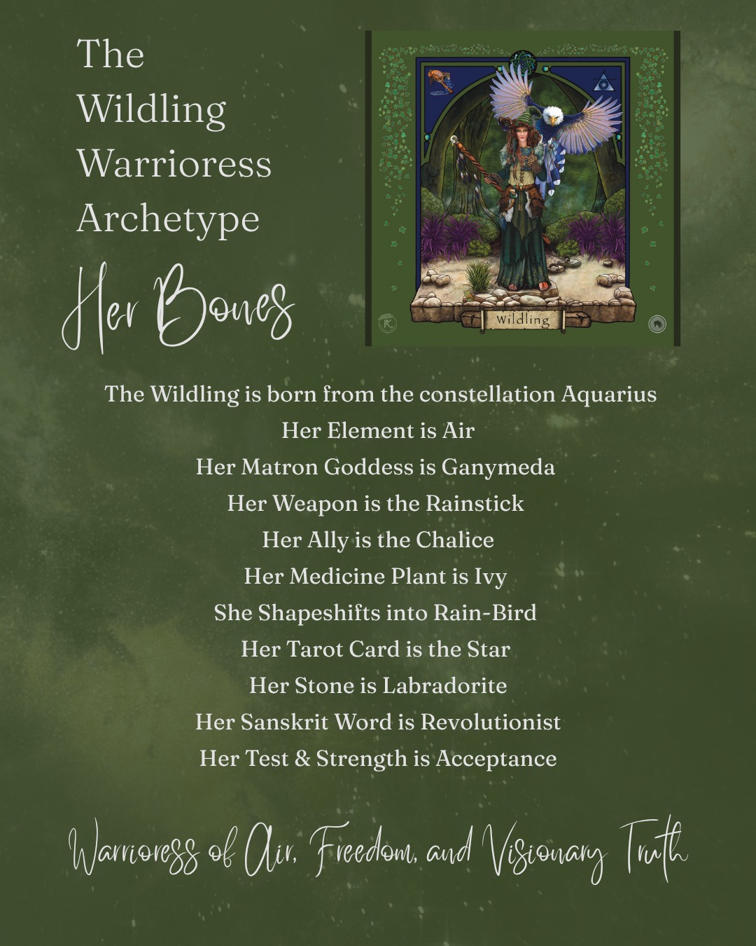 This month, we step into the untamed winds of the Wildling—she who walks the edges of tradition, carrying the whispers of freedom and the courage to live unapologetically true. Born from the constellation Aquarius and ruled by Air, the Wildling stirs the collective future, guiding us to unbind ourselves from old stories and awaken the visionary within.
The 18-month Journey Women are now moving through this archetype, exploring her fierce feminine medicine. The Wildling’s energy may show up for you this month as:
🌿 A pull to question the rules or structures you’ve outgrown
🌿 Sparks of visionary insight or radical new ideas
🌿 A longing for space, breath, and authenticity
🌿 The courage to stand apart, speak truth, and break free
The Wildling reminds us that liberation is sacred. She walks beside you 🌬️✨