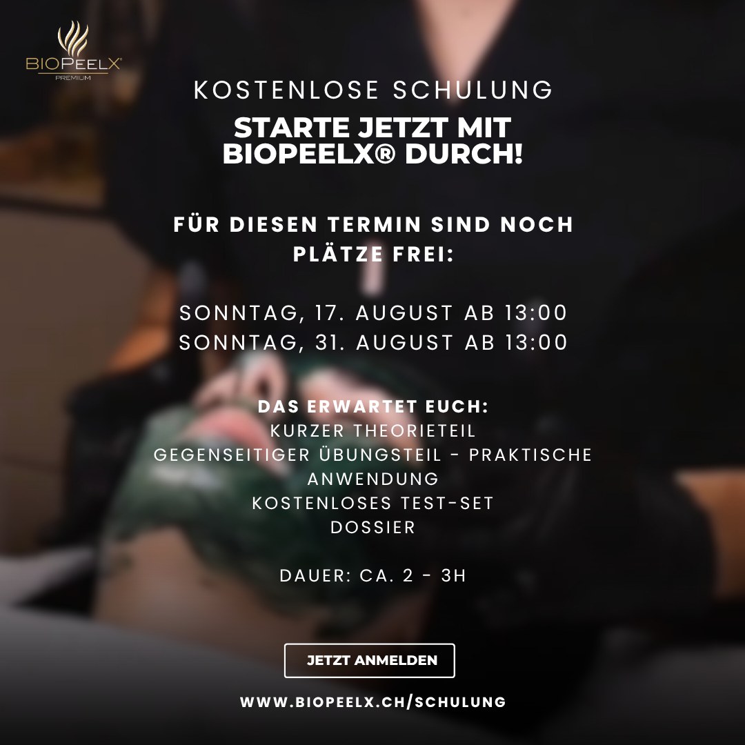 2 neue Schulungstermine stehen fest und wir freuen uns auf eure Anmeldung.
Das erwartet euch:
- Kostenlose Sonntags-Schulung
- Kurzer Terminteil inkl. Dossier zum Behalten
- Gegenseitiges Üben mit dem Produkt
- Starter-Set zum Mitnehmen
- Zugang zu einem exklusiven Werbe-Ordner
Bequem online für einen der nächsten Schulungs-Termine anmelden.
Bitte beachtet, dass wenn ihr nicht zur Schulung kommen könnt, meldet euch bitte ab, damit wir den Platz wieder freigeben können.
#biopeelx #BioPeelX #biopeelx® #biopeelx❤️ #biopeelxmagic #biopeelxtreat #biopeelxpremium #biopeelxandstemcell #schulung #schulungen