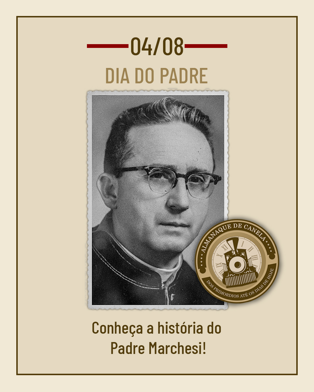 No Dia do Padre, celebramos aqueles que dedicam suas vidas à fé, ao cuidado com a comunidade e à construção de caminhos de espiritualidade.
Em Canela, essa data nos leva naturalmente a lembrar do Padre João Marchesi, uma das figuras mais marcantes da história da cidade. Com visão, dedicação e espírito comunitário, ele foi fundamental para obras importantes como o hospital e a igreja matriz, deixando um legado que atravessa gerações.
Quer conhecer a história completa do Cônego Marchesi e sua contribuição para Canela? Acesse o portal do Almanaque de Canela. Link na bio!
#DiaDoPadre #PadreMarchesi #AlmanaqueDeCanela
