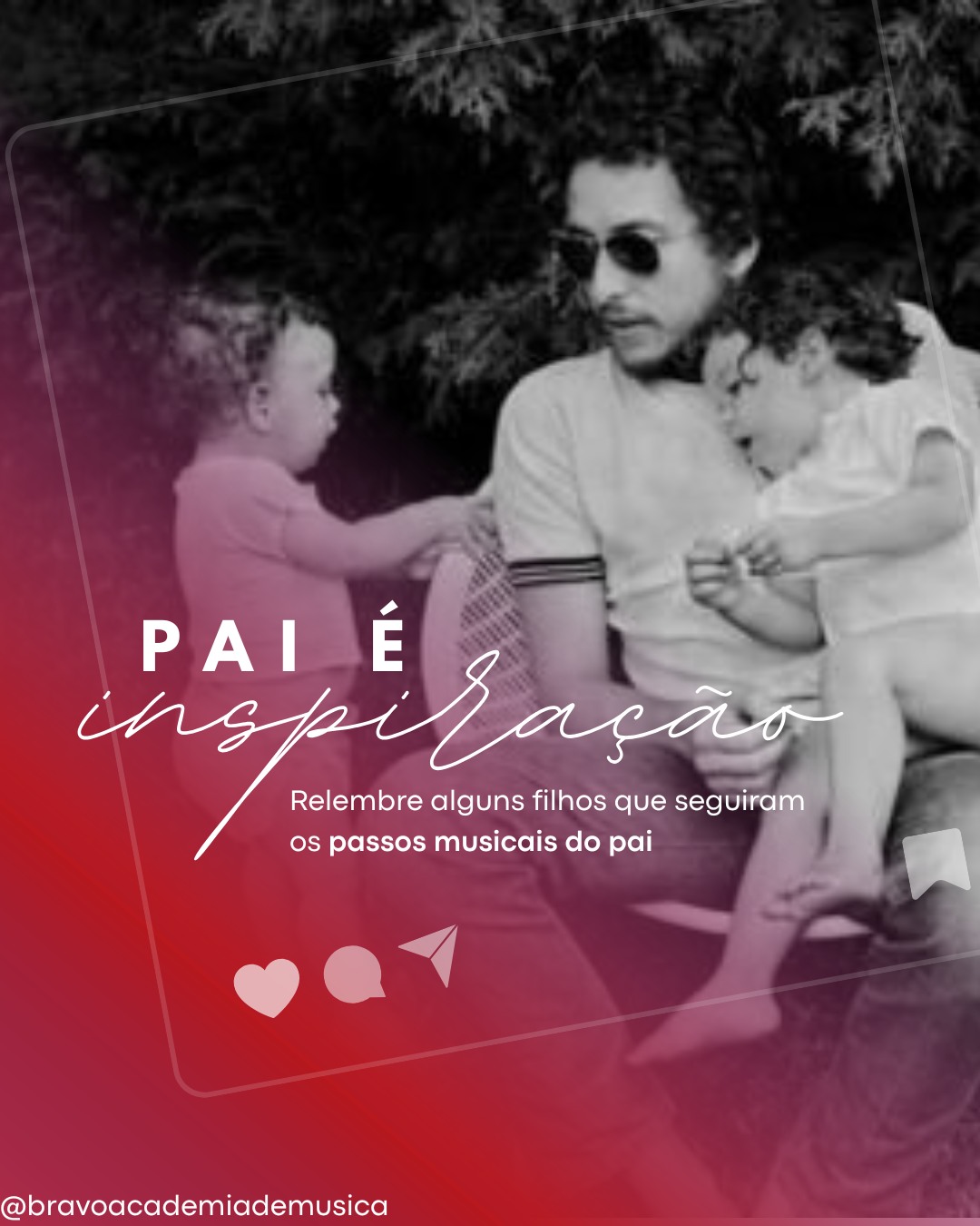 🎵 PAI É INSPIRAÇÃO 🎵
Desde o primeiro passo até o primeiro acorde, o pai que incentiva, acolhe e apoia deixa uma marca que a gente carrega pra sempre.
Neste Dia dos Pais, a Bravo homenageia todos os pais:
💙 os que tocam
🎶 os que escutam
👏 os que vibram a cada conquista
🤍 e os que, mesmo em silêncio, são presença e amor.
Deslize e conheça filhos que seguiram os passos musicais dos seus pais, e aproveite pra lembrar daquele som que te conecta com o seu.
Feliz Dia dos Pais!
Com carinho,
Bravo Academia de Música