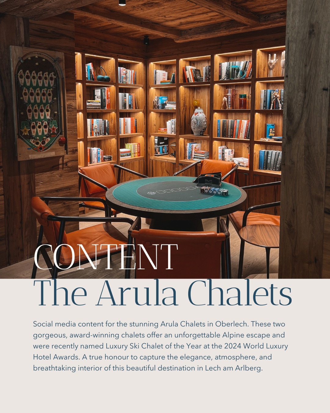 Social media content for the stunning Arula Chalets in Oberlech.
.
.
#marketingsupport #socialphotography #instagramconsultant #igexpert #socialmediabeheer #socialmediamanagement #instagrammanagement #socialmediaagency #instagrammanager #contentcreation #contentmarketer #contentmanager #contentmarketingmanager #lechzuers #luxurychalet #luxuryhospitality