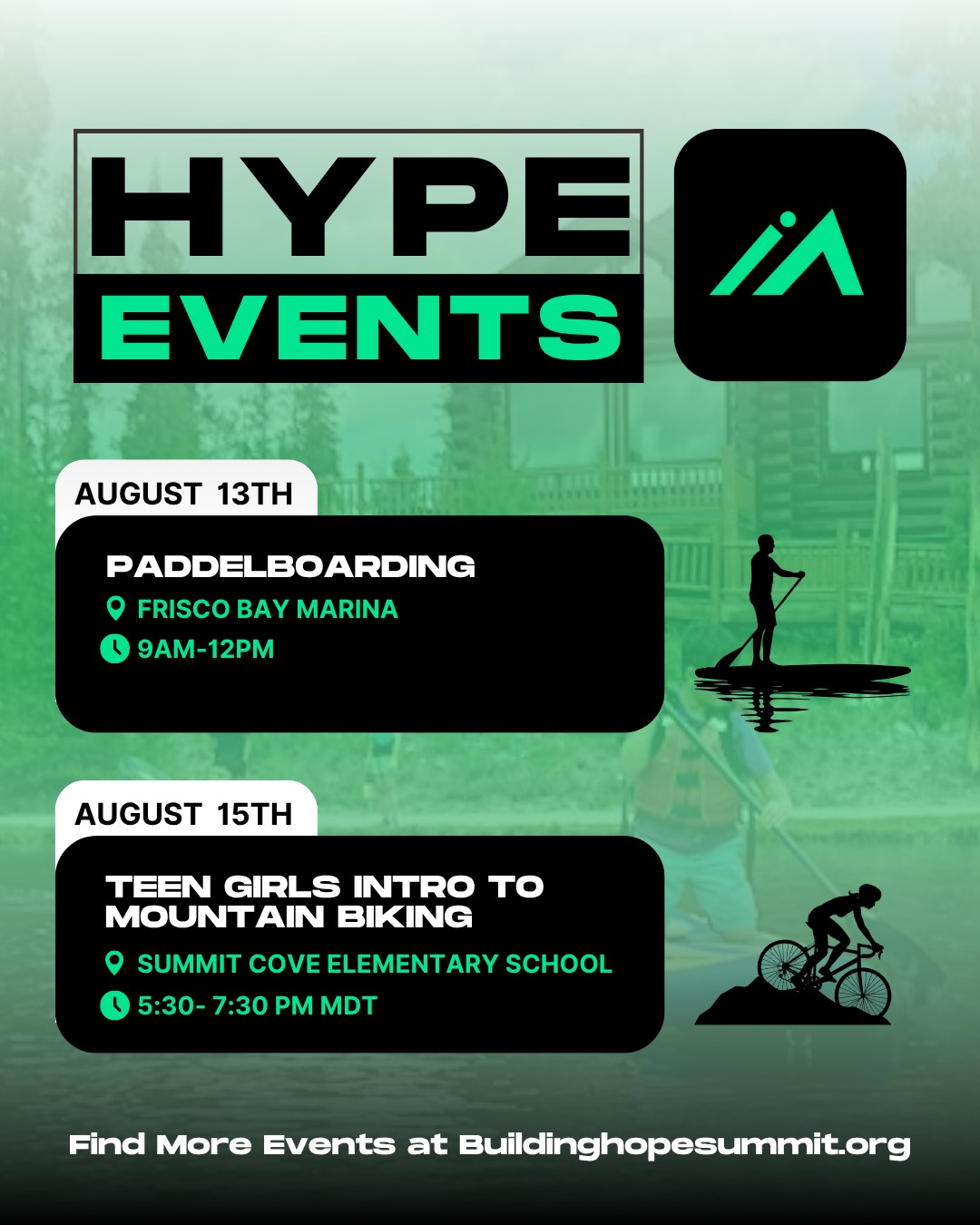 School is around the corner, but Hype events has some fun to finish off the summer:
Join us for paddleboarding at the Frisco Bay Marina. Come out with your friends and spend the day out on the water August 13th.
Ever wanted to go mountain biking? Join our teen girls' mountain biking lessons on the 15th.
Explore the journey along the mountain paths, all skill levels invited.
Learn more at: https://bit.ly/HYPEcalendar
#summer #summerevents #summitcountyco