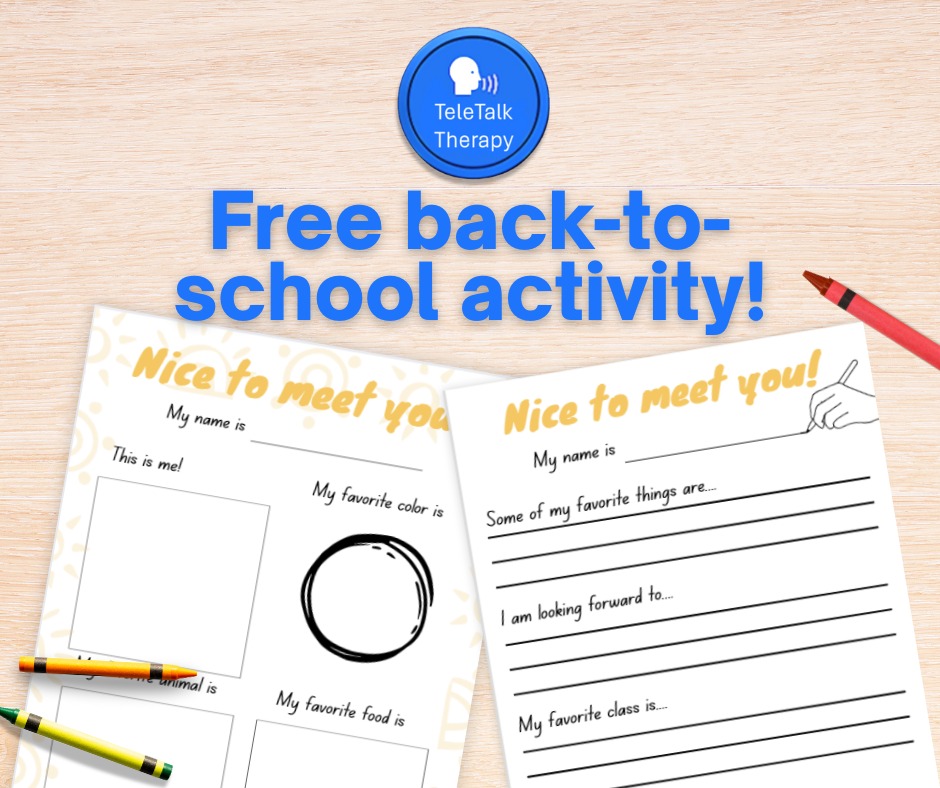 Looking for a fun and simple way to help students open up and get talking during the first week of school? Our “Nice to Meet You” activity is the perfect icebreaker.
Great for building classroom connections, practicing communication skills, and kicking off the year with smiles!
Download here: https://www.teletalktherapy.org/file-share/eaac93d1-e479-4e19-84b5-73203e3849fe
Grab your free copy and start the year with creativity and connection!