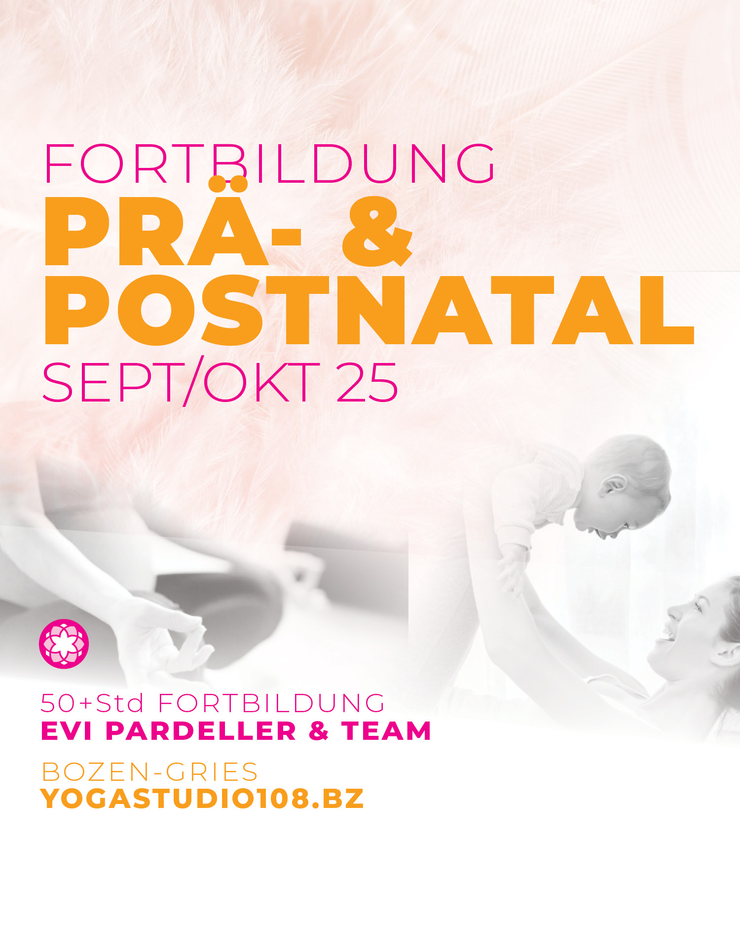 Prä- und Postnatal Zusatzausbildung (50 Stunden)
In diesem Teacher Training erwartet dich eine umfassende Schulung in Yoga-Praktiken, die auf die besonderen Bedürfnisse von schwangeren Frauen und jungen Müttern abgestimmt sind.
1. Modul 19.-21.9.25
2. Modul 10.-12.10.25
mit:
Evi Pardeller, Astrid Di Bella, Julia-Luna Cappelletto
> Infos und Anmeldung auf der Webseite (link in bio)
#prepostnatal #yogaschwangere #mamibabyyoga