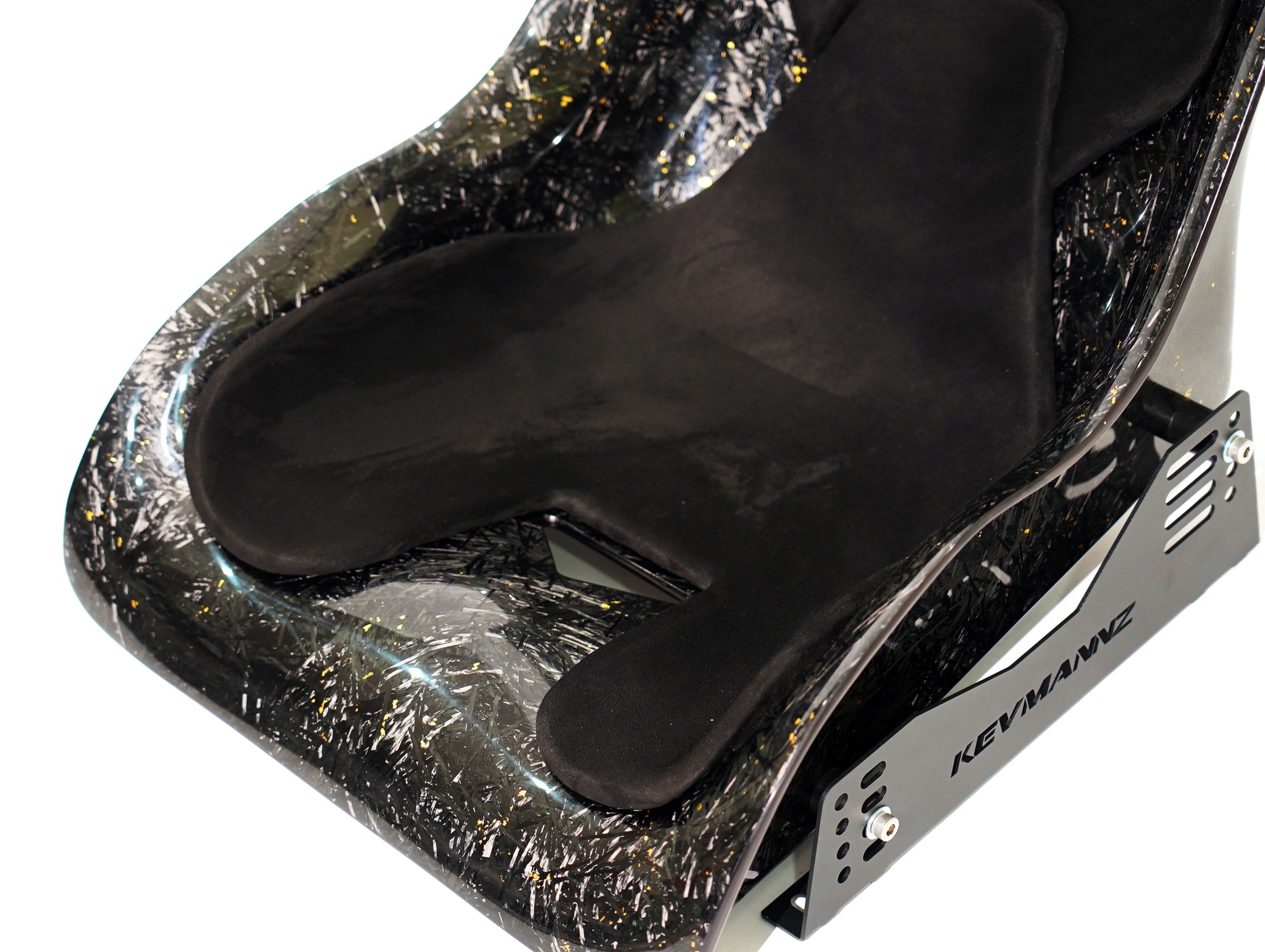 Forged CF (with Gold Flakes) Seats V5-Slim + plug&play rails and slider kit for Mustang 1998.