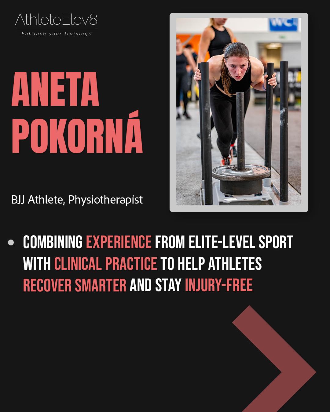 From earning a black belt in Brazilian Jiu-Jitsu with 9 World Championship medals to helping athletes recover smarter and stay injury-free.
At AthleteElev8, Aneta combines elite-level sports experience with physiotherapy expertise to create injury-prevention strategies tailored for high-performance athletes.
Focus: smarter recovery & injury prevention
Offering: personalized rehab & performance support
#AthleteElev8 #hybridathlete #trainingplan