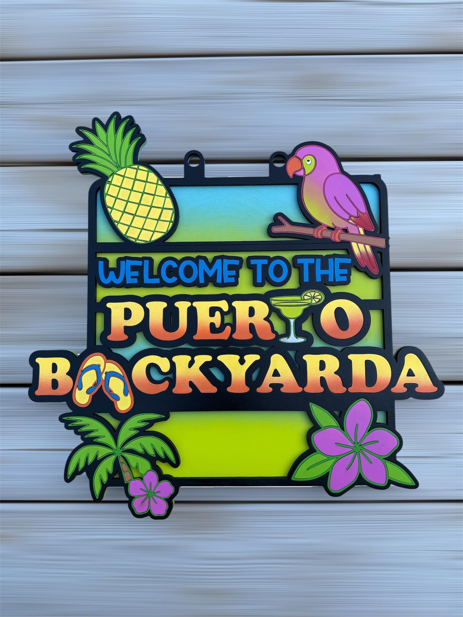 Brand new sign designed and up for sale here at Lolabelle. “WELCOME TO THE PUERTO BACKYARDA” with some colourful pop to brighten your backyard patio.
This sign will be available for purchase at the Lolabelle booth at the Winona Peach Festival the weekend of August 22. You can also order one today by messaging here or emailing lolabelledesigncompany@gmail.com
Measures 19.75” x 19.75” and is made of two layers of wood.
$60. Pickup in Selkirk.
#Puertobackyarda #BespokeHomeDecor #lasercuttingandengraving #patiodecor